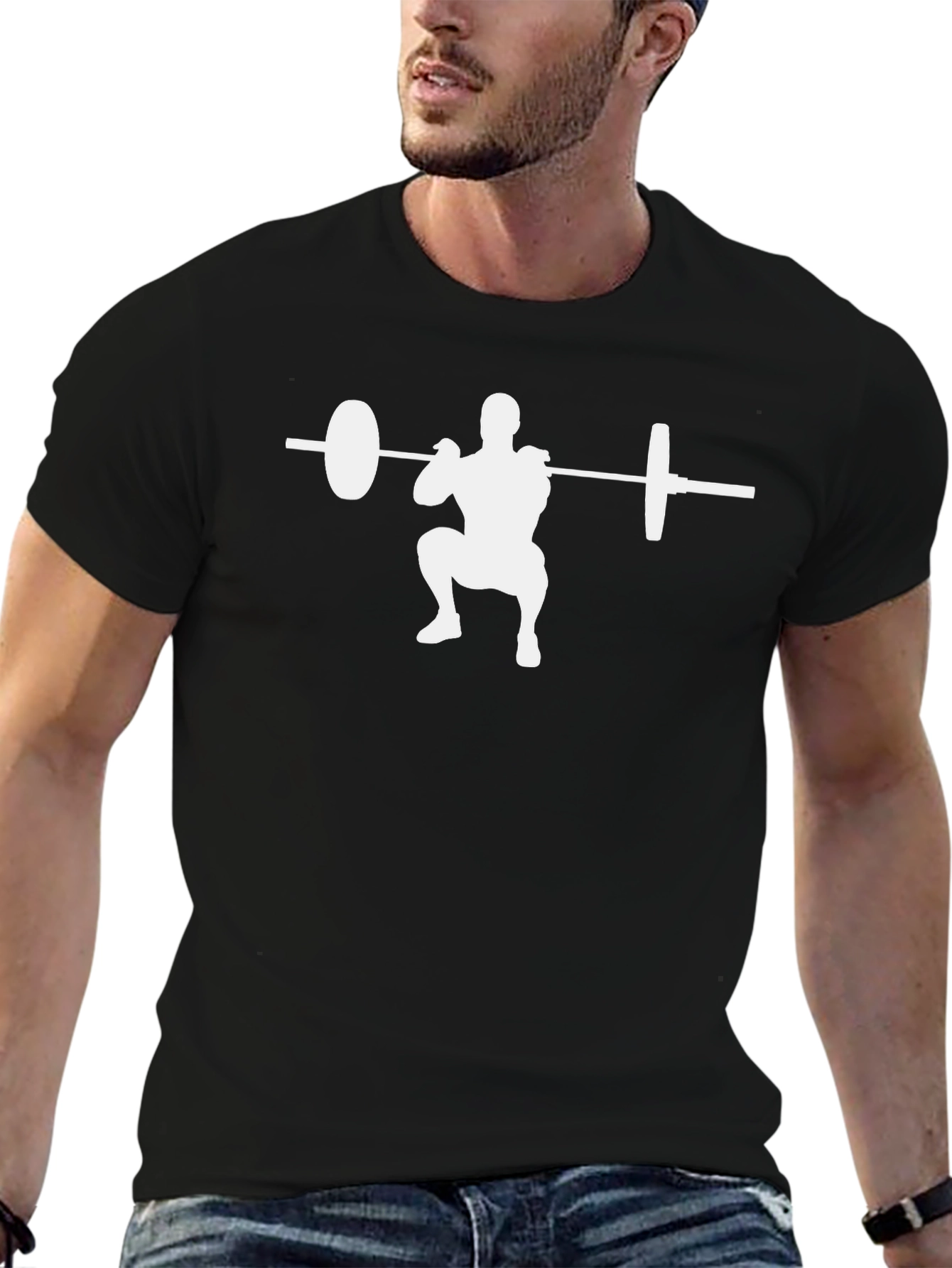 Weightlifting Squat Graphic Tee - Black Cotton