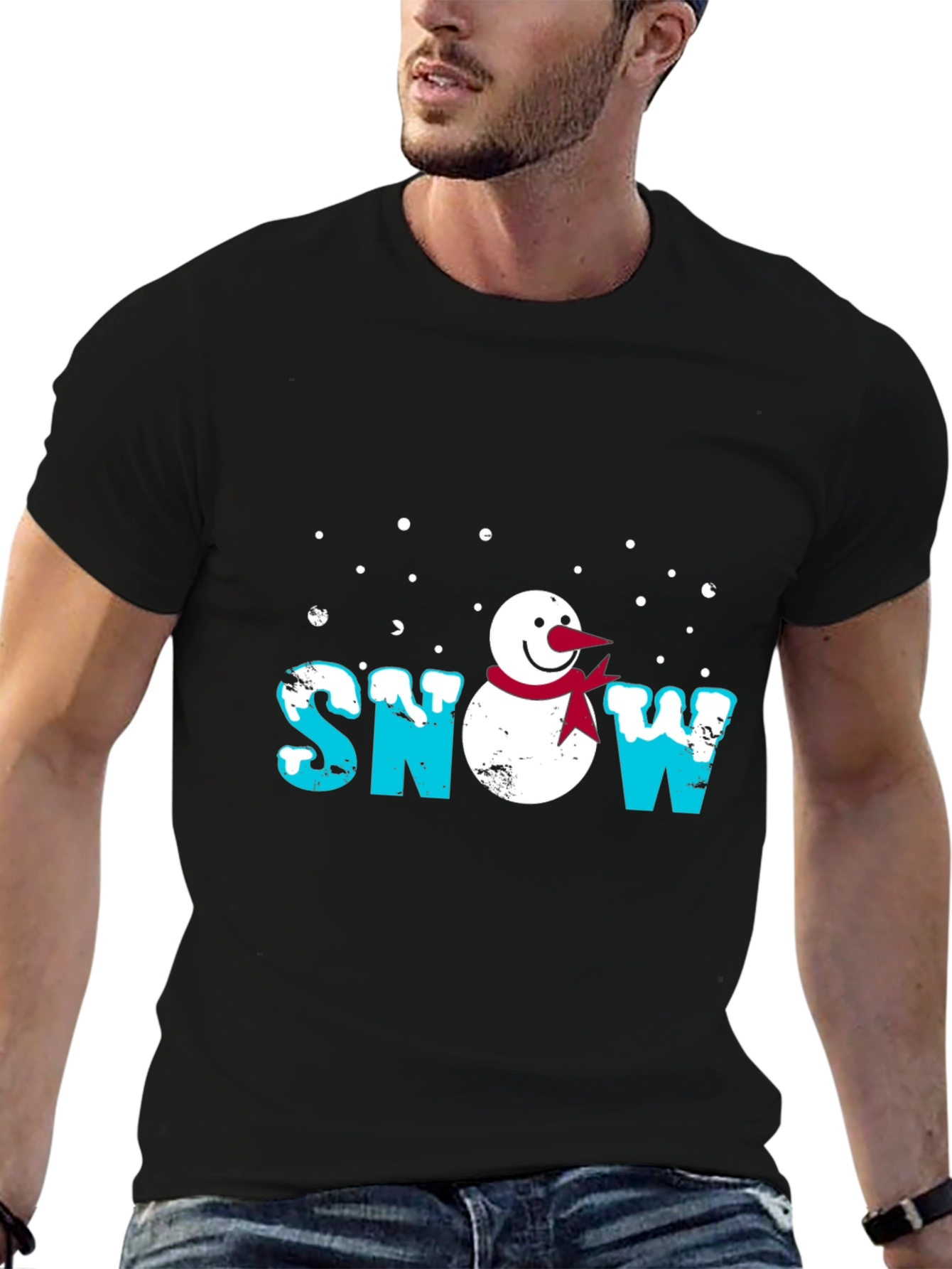 Snowman Graphic Print Black T-Shirt