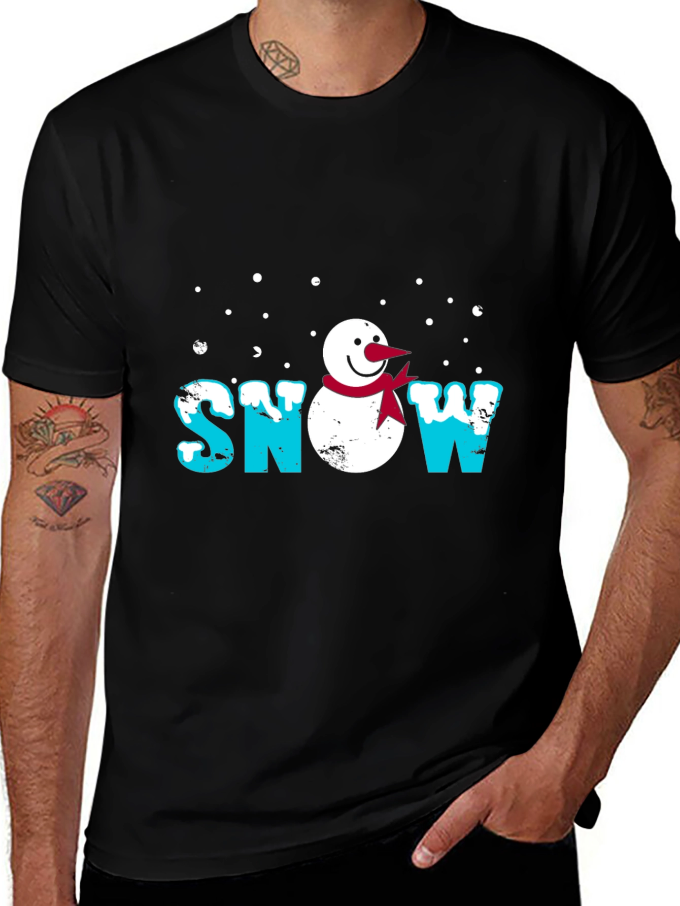 Snowman Graphic Print Black T-Shirt