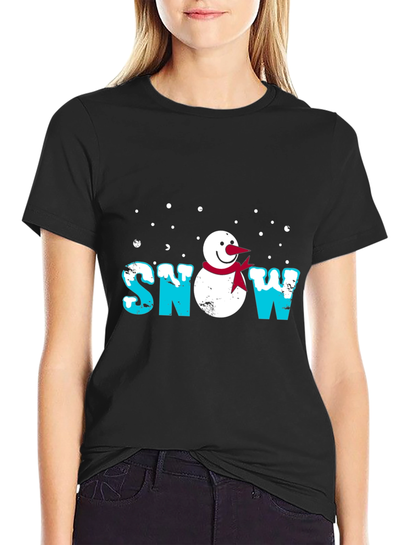 Snowman Graphic Print Black T-Shirt