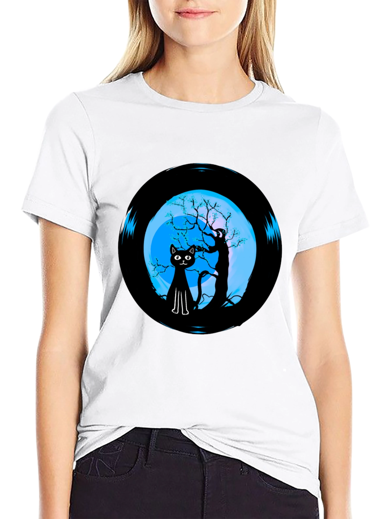Black Cat Moon Vinyl Graphic Tee