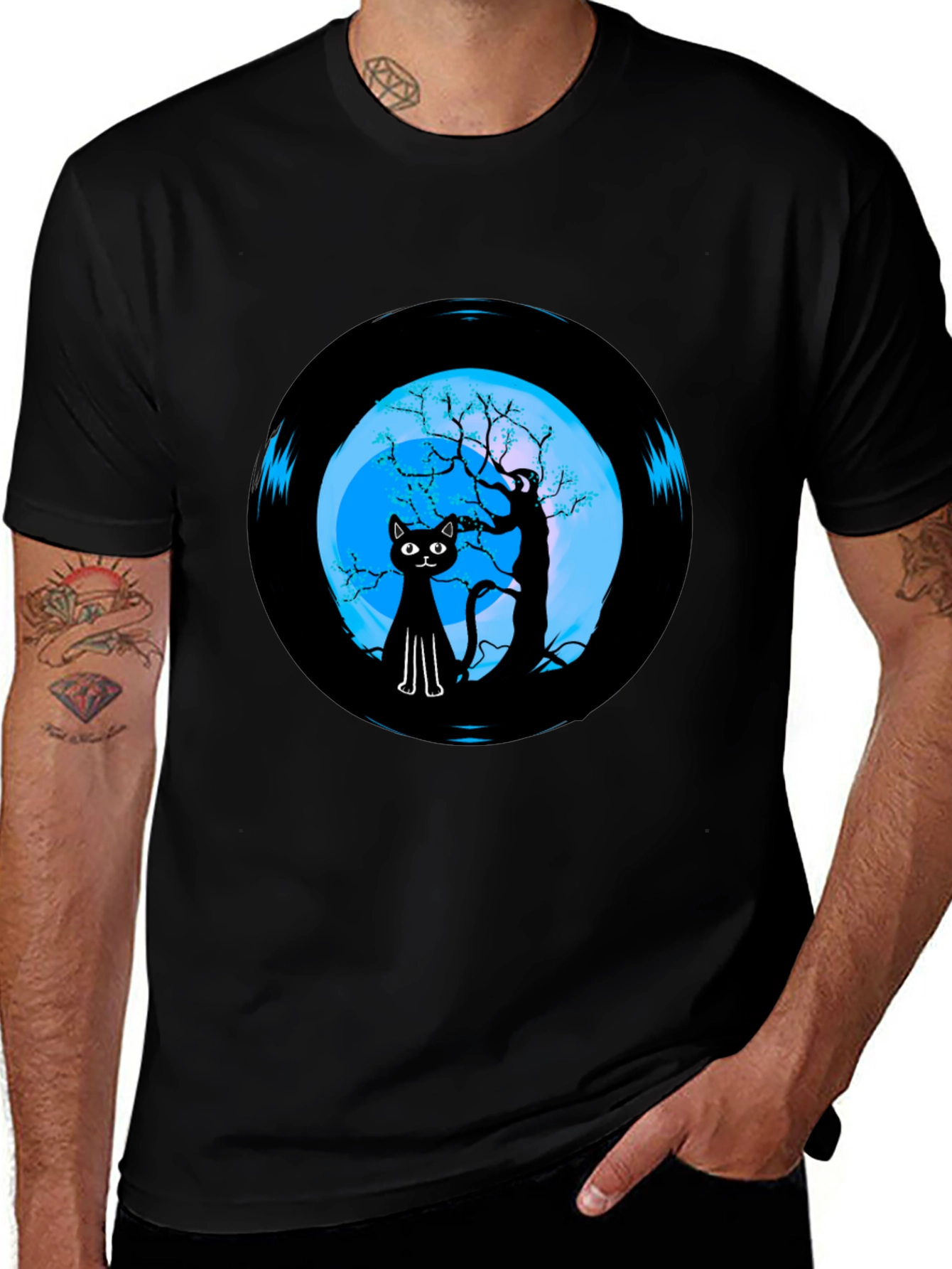 Black Cat Moon Vinyl Graphic Tee