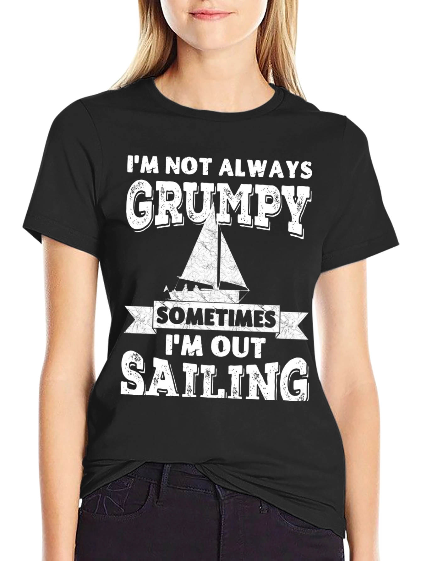 Grumpy Sailing T-Shirt Black Crew Neck