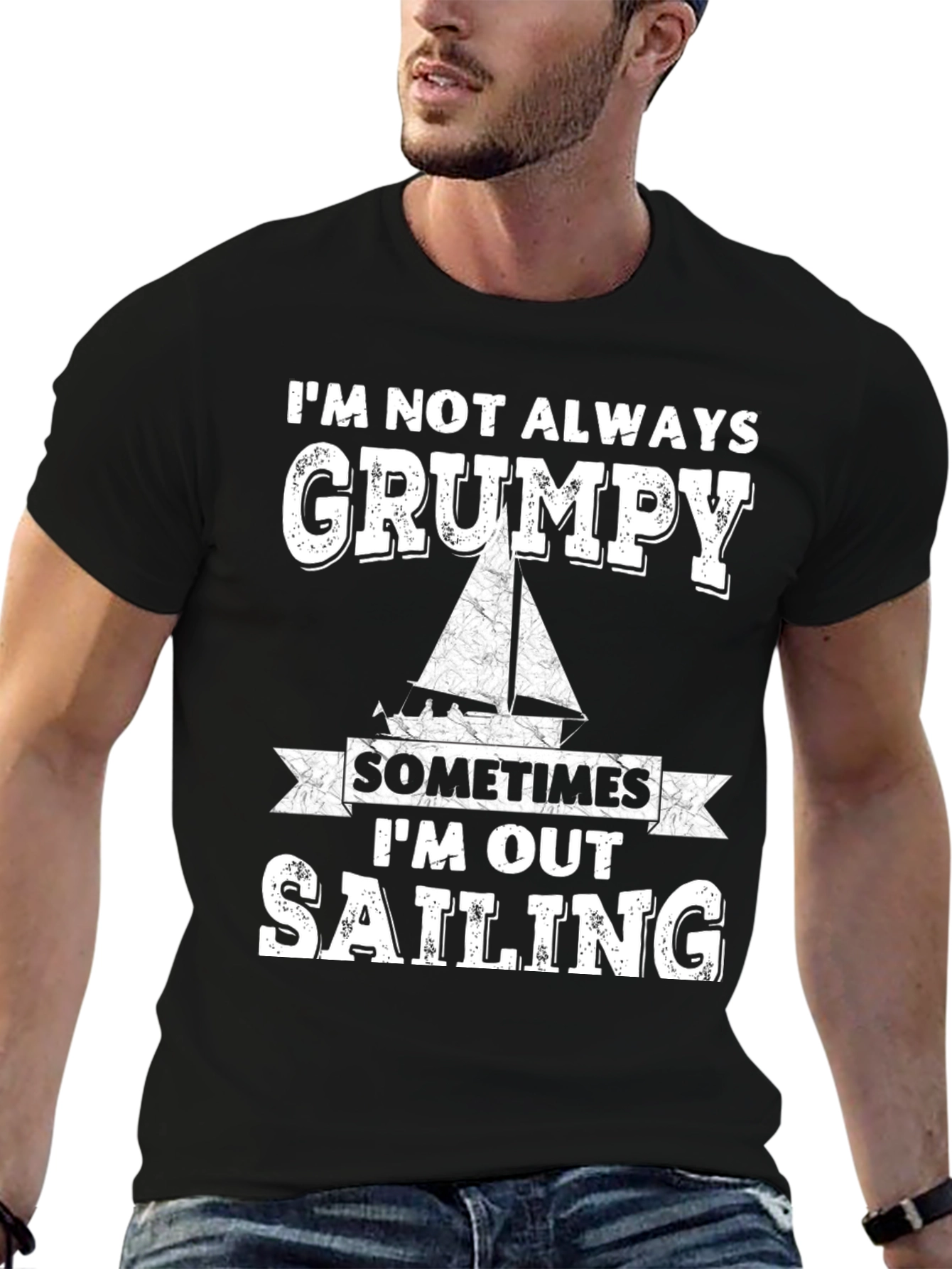 Grumpy Sailing T-Shirt Black Crew Neck