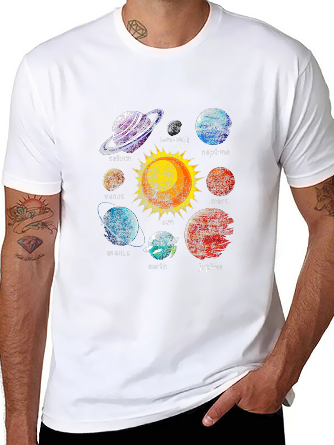 Planets Solar System Graphic Black T-Shirt