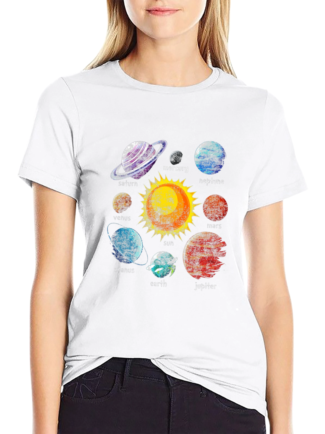 Planets Solar System Graphic Black T-Shirt