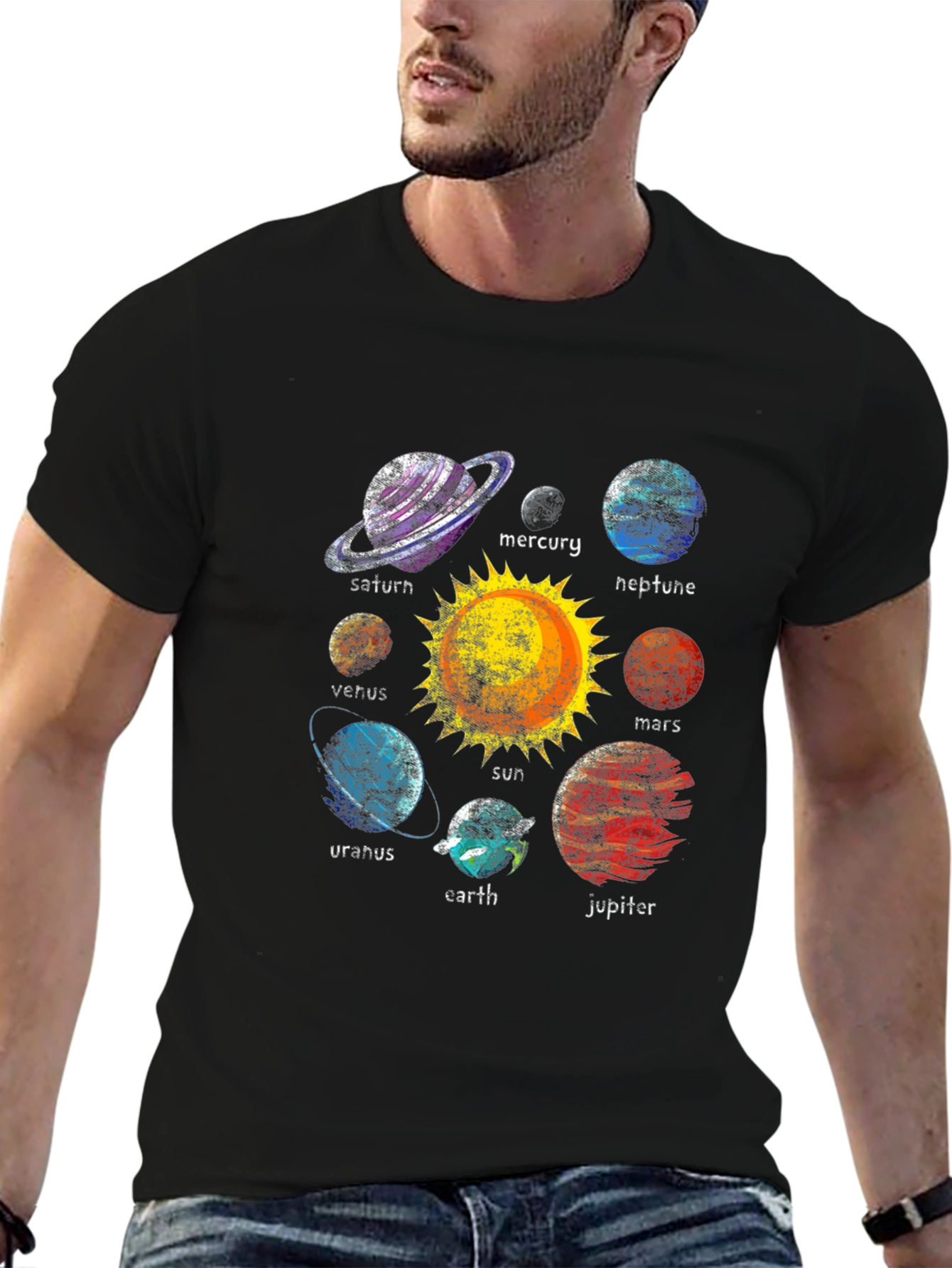 Planets Solar System Graphic Black T-Shirt