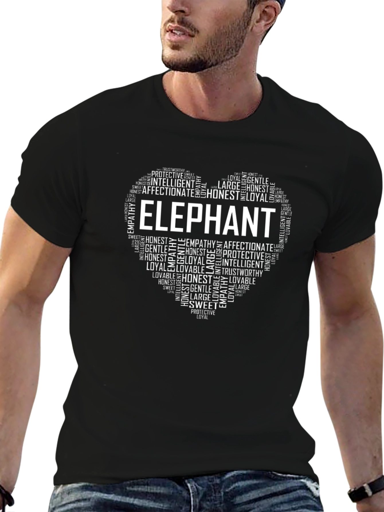 Elephant Word Art Heart T-Shirt