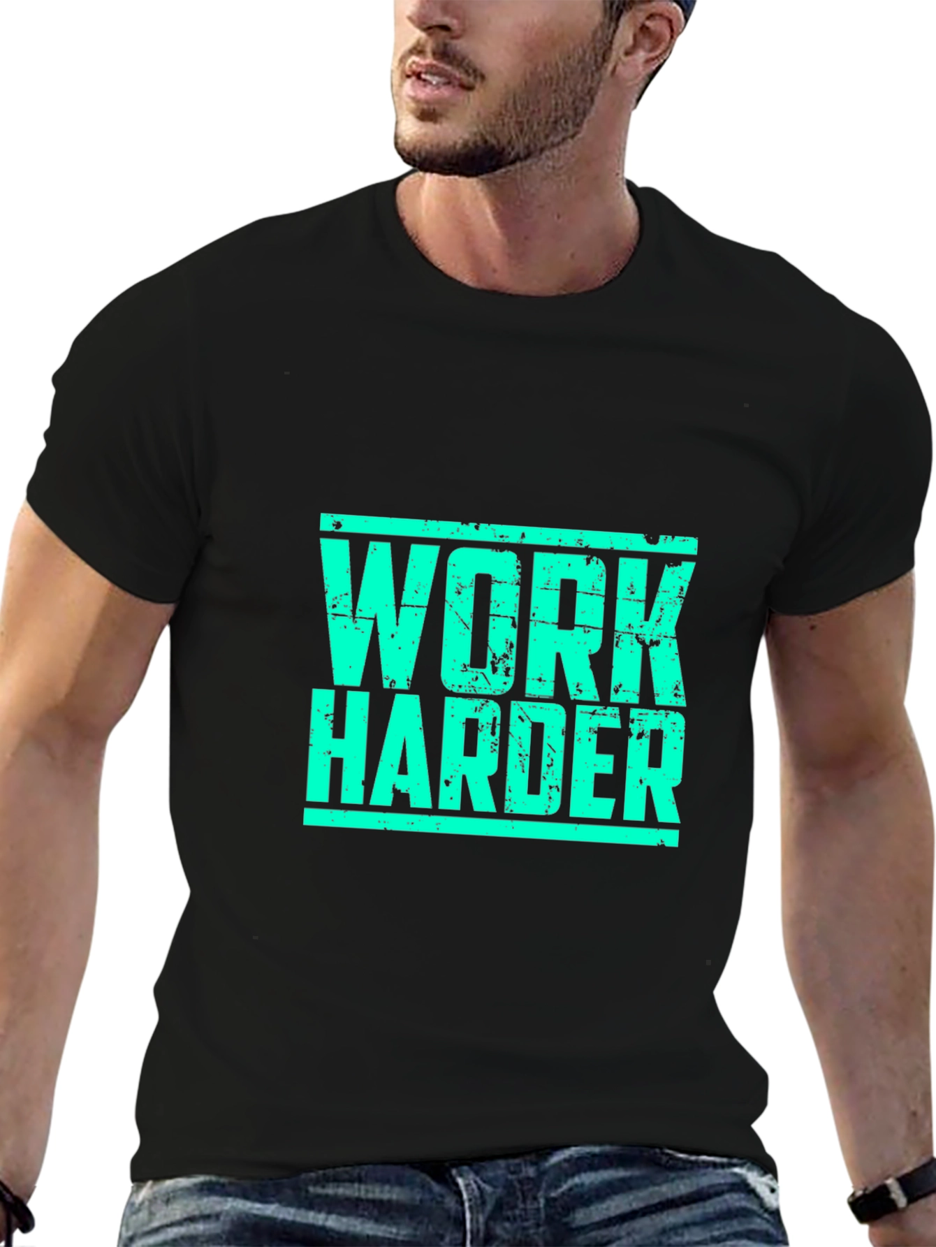 Work Harder Black Graphic T-Shirt