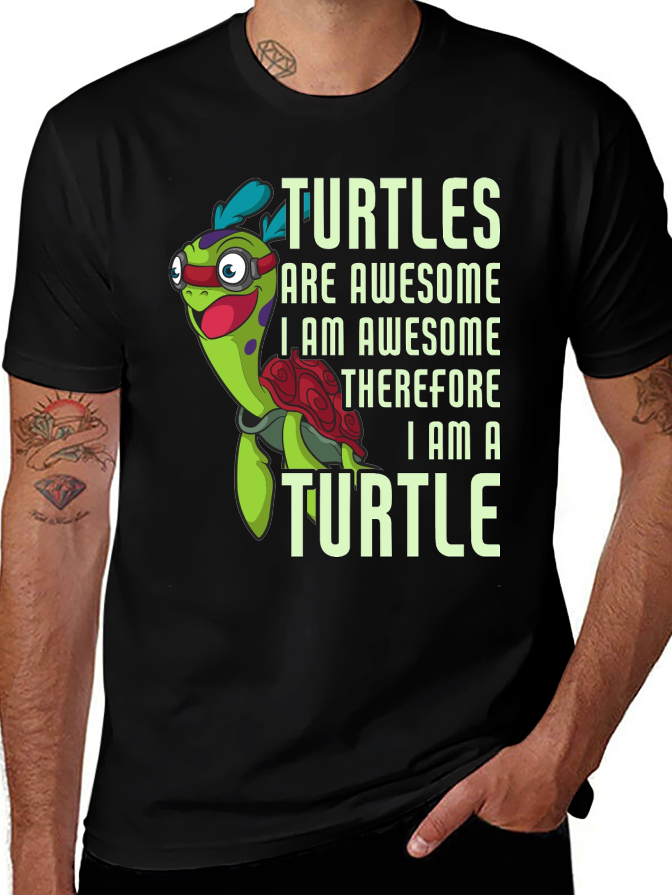Awesome Turtle Graphic Tee - Mens Black T-Shirt