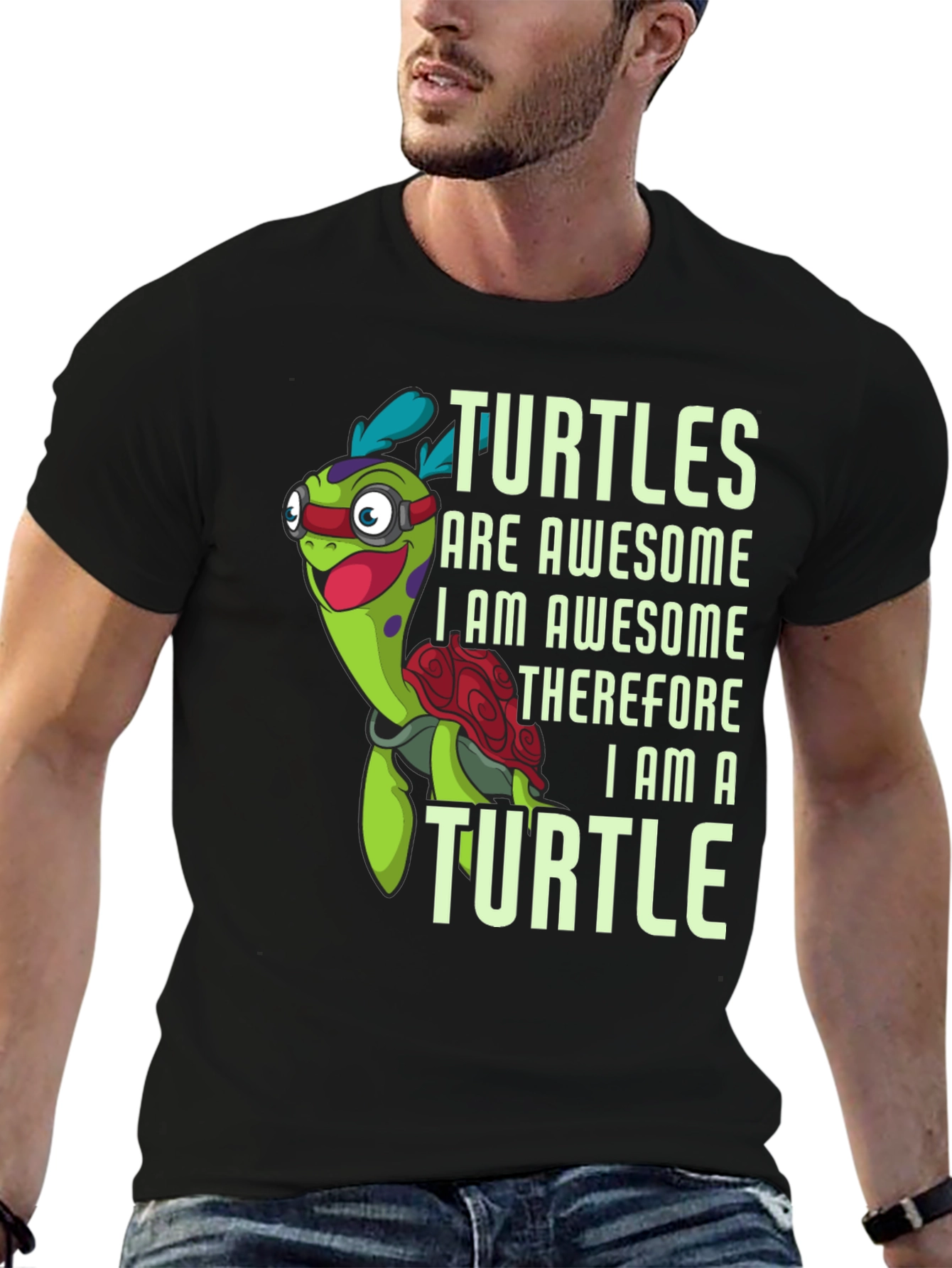 Awesome Turtle Graphic Tee - Mens Black T-Shirt