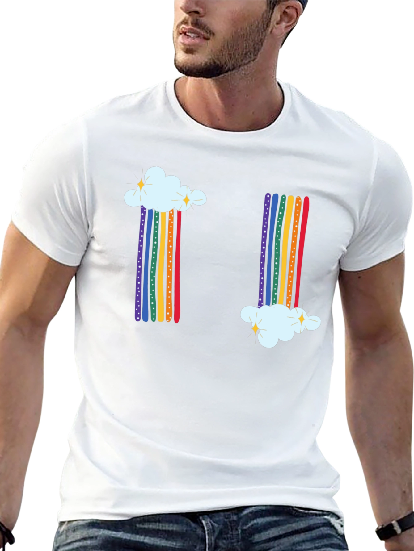 Rainbow Cloud Graphic Tee - Whimsical Black T-Shirt