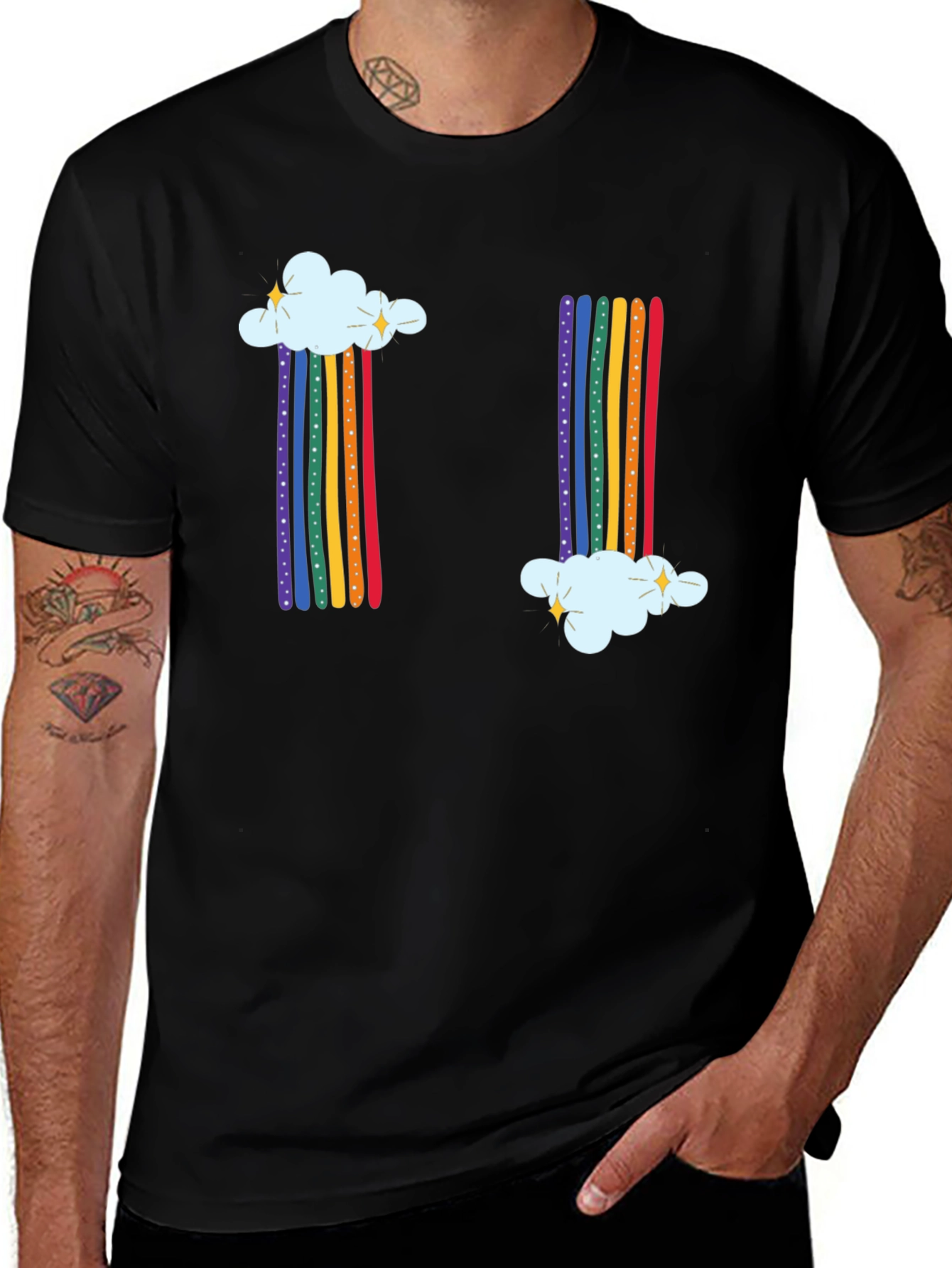 Rainbow Cloud Graphic Tee - Whimsical Black T-Shirt