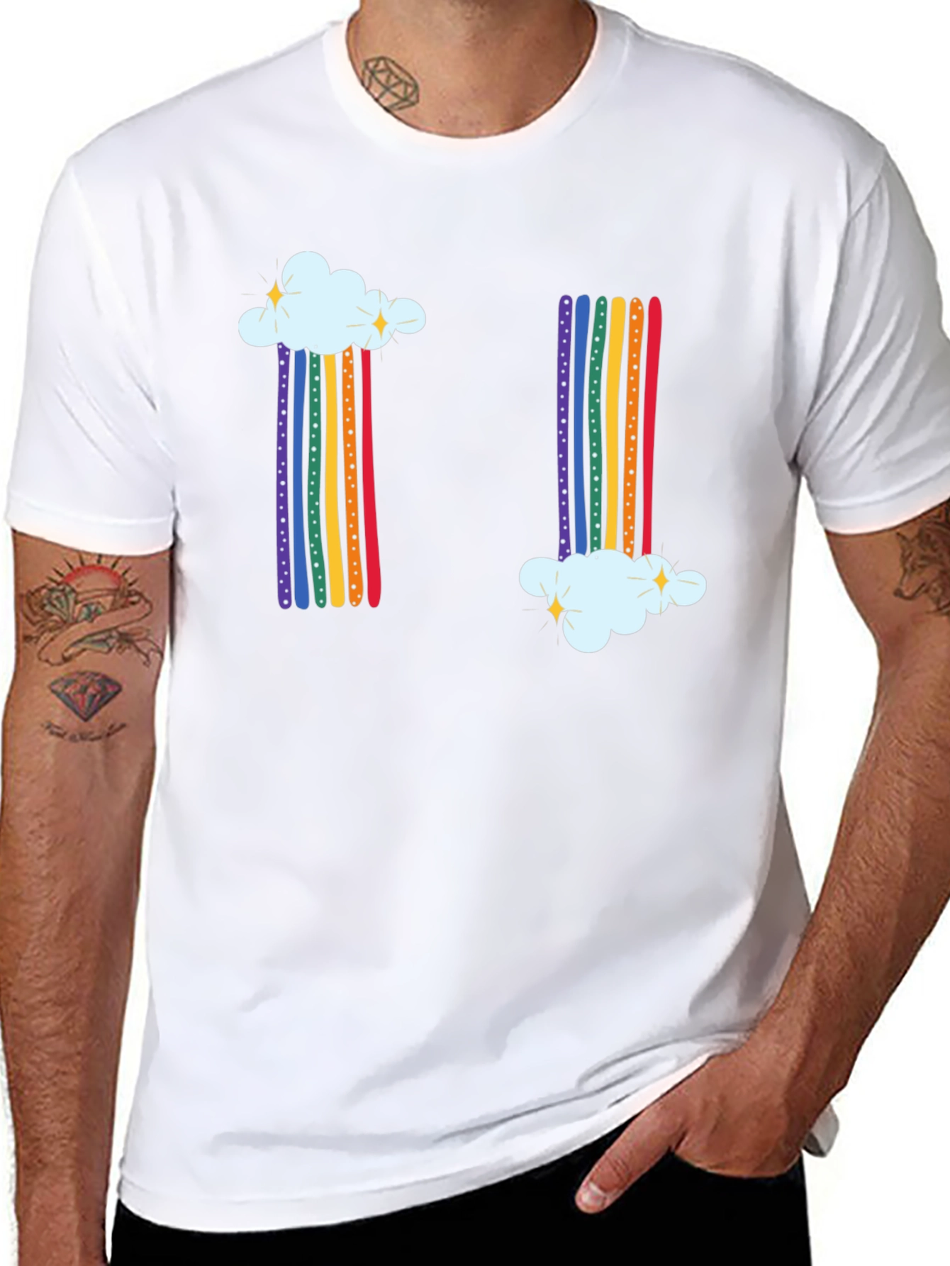 Rainbow Cloud Graphic Tee - Whimsical Black T-Shirt