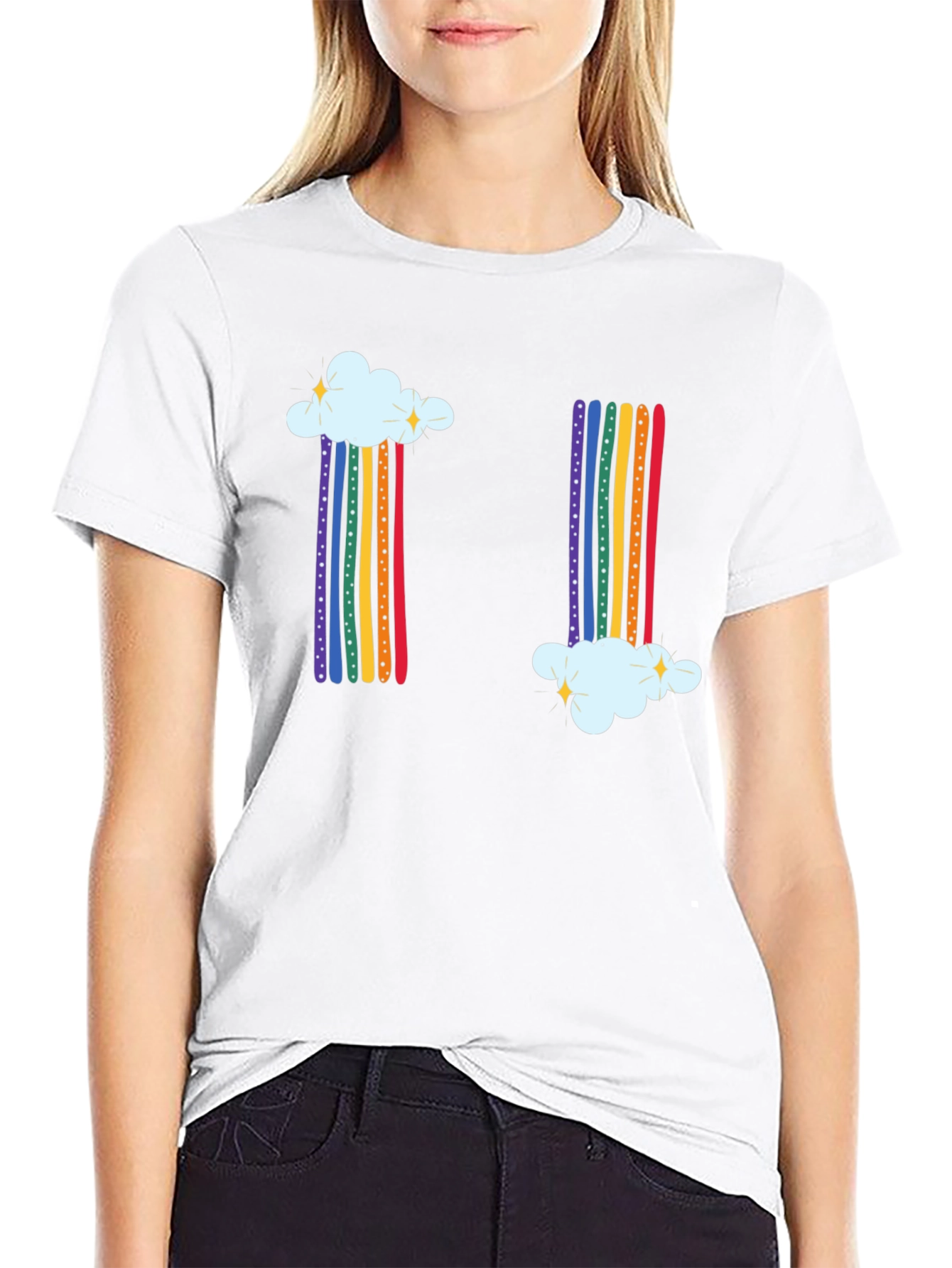 Rainbow Cloud Graphic Tee - Whimsical Black T-Shirt