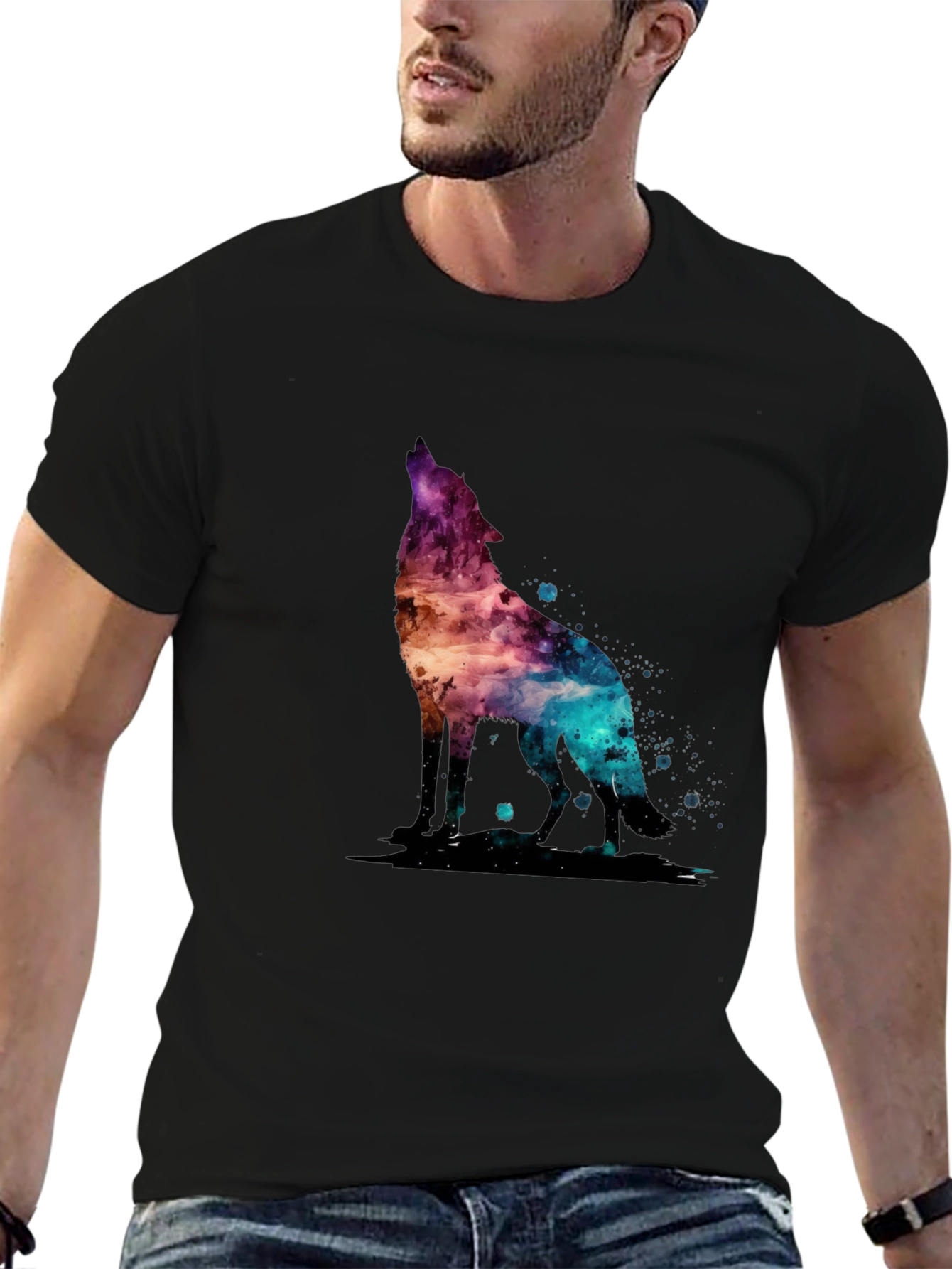 Galaxy Wolf Graphic T-Shirt - Stylish Mens Tee