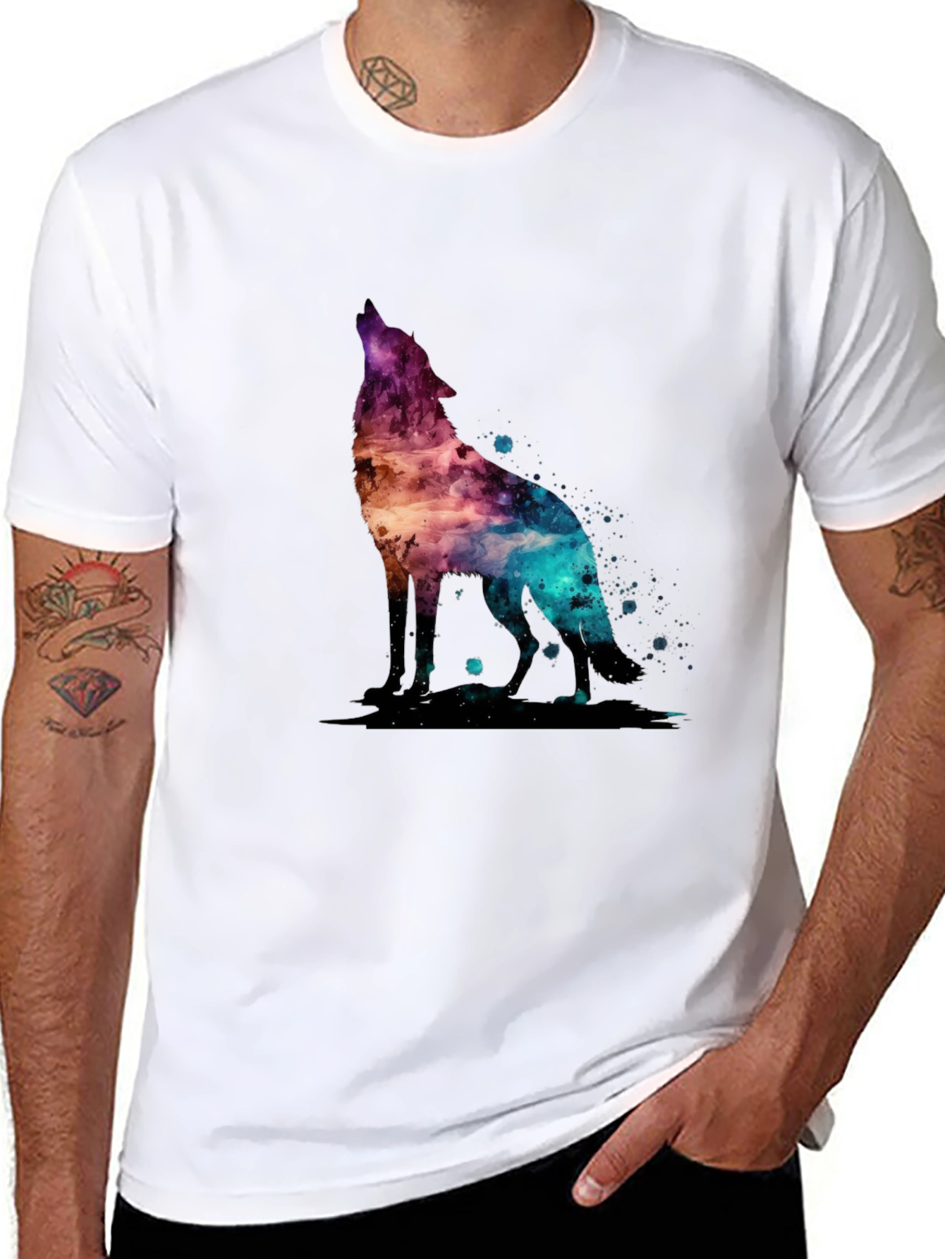 Galaxy Wolf Graphic T-Shirt - Stylish Mens Tee