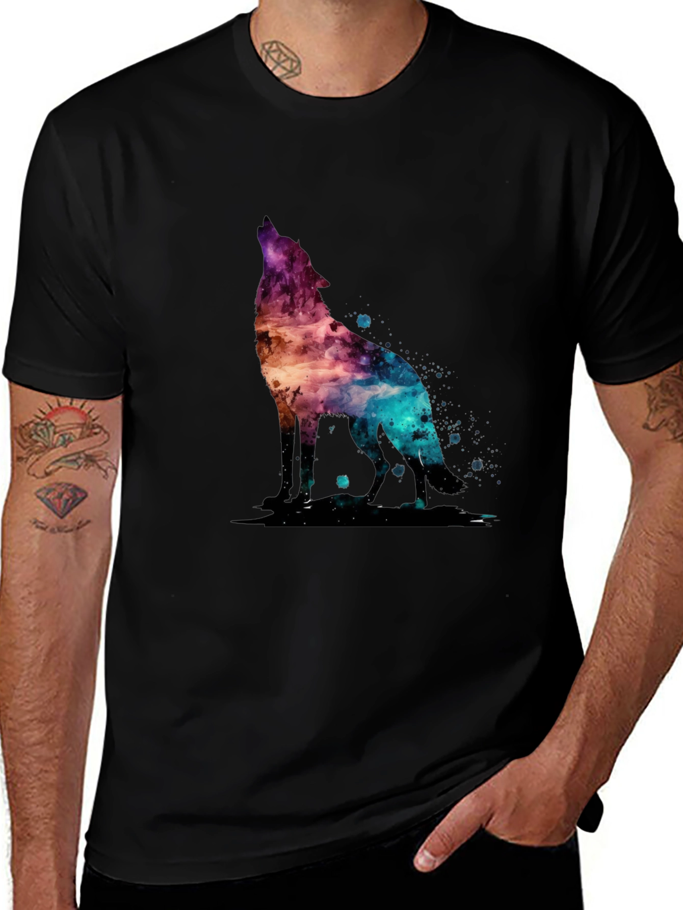 Galaxy Wolf Graphic T-Shirt - Stylish Mens Tee