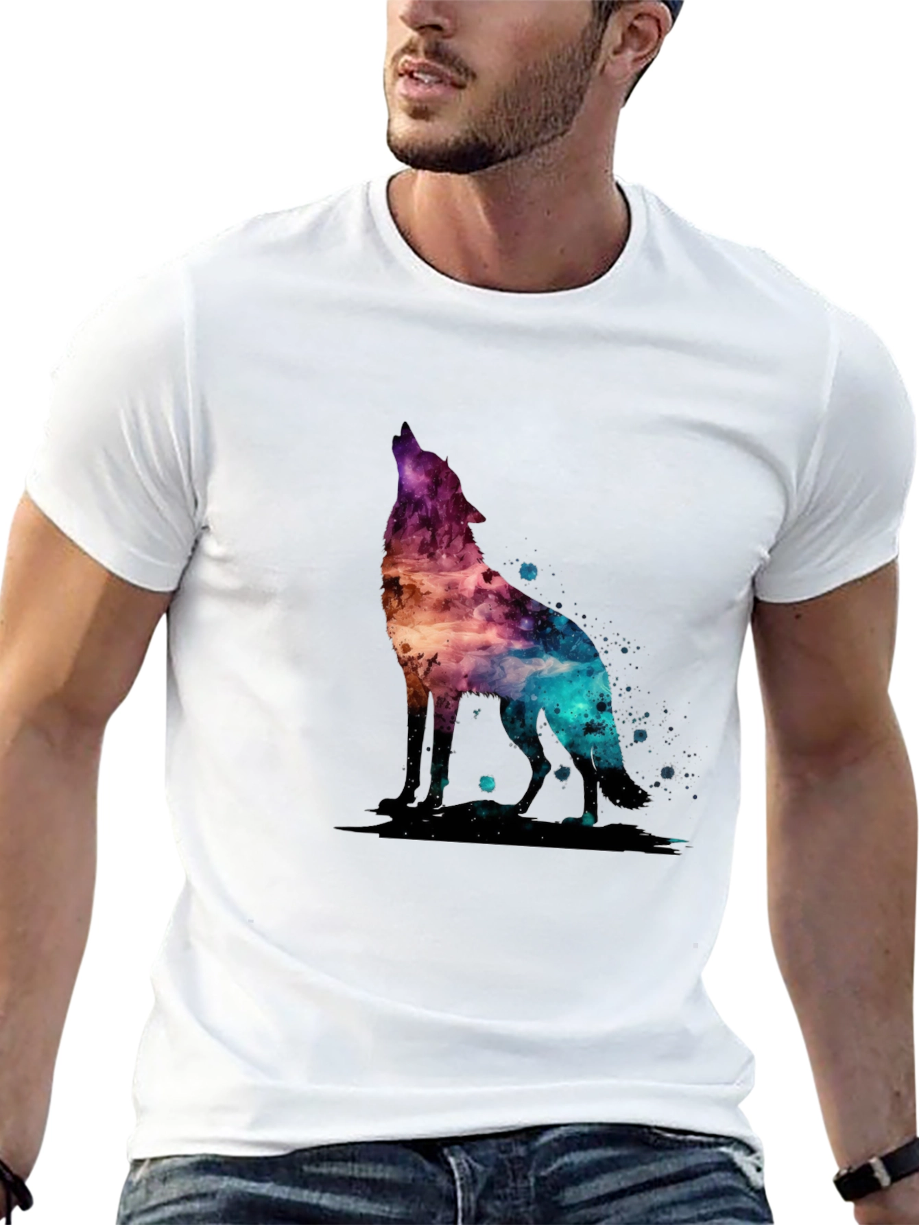 Galaxy Wolf Graphic T-Shirt - Stylish Mens Tee