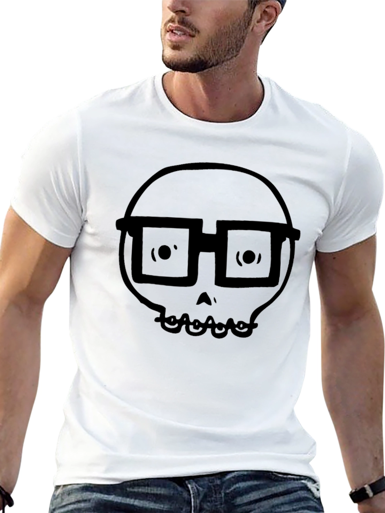 Skull with Glasses Graphic Tee - Mens Black T-Shirt