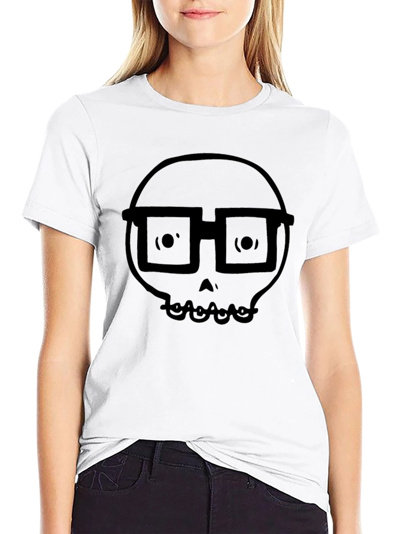 Skull with Glasses Graphic Tee - Mens Black T-Shirt