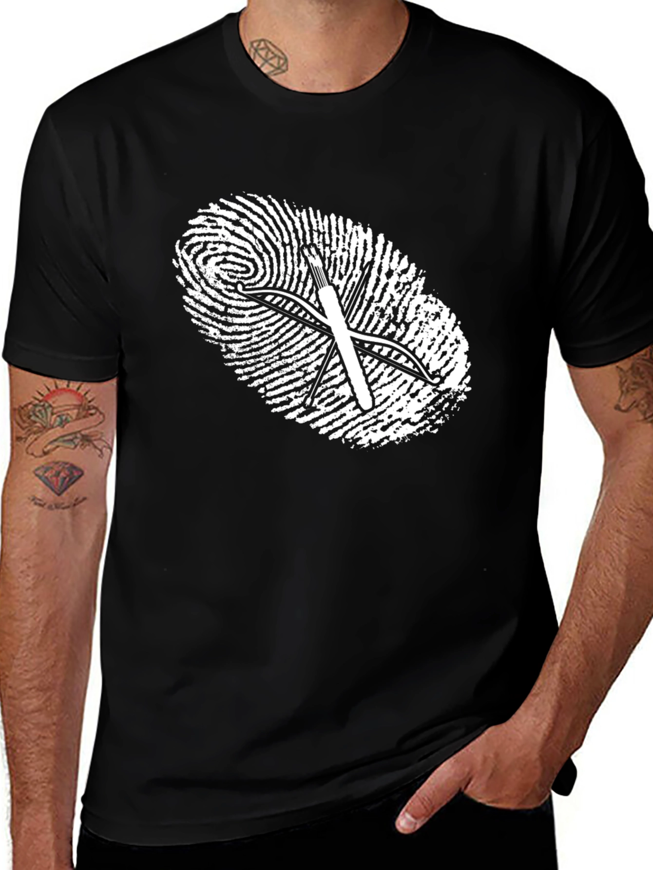 Archery Fingerprint Graphic Tee - Black Cotton Shirt