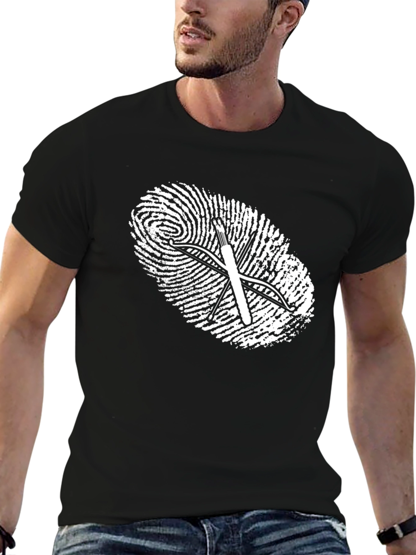 Archery Fingerprint Graphic Tee - Black Cotton Shirt