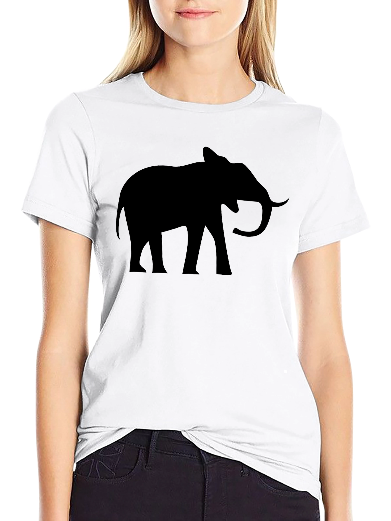 Elephant Silhouette Graphic Tee - Black
