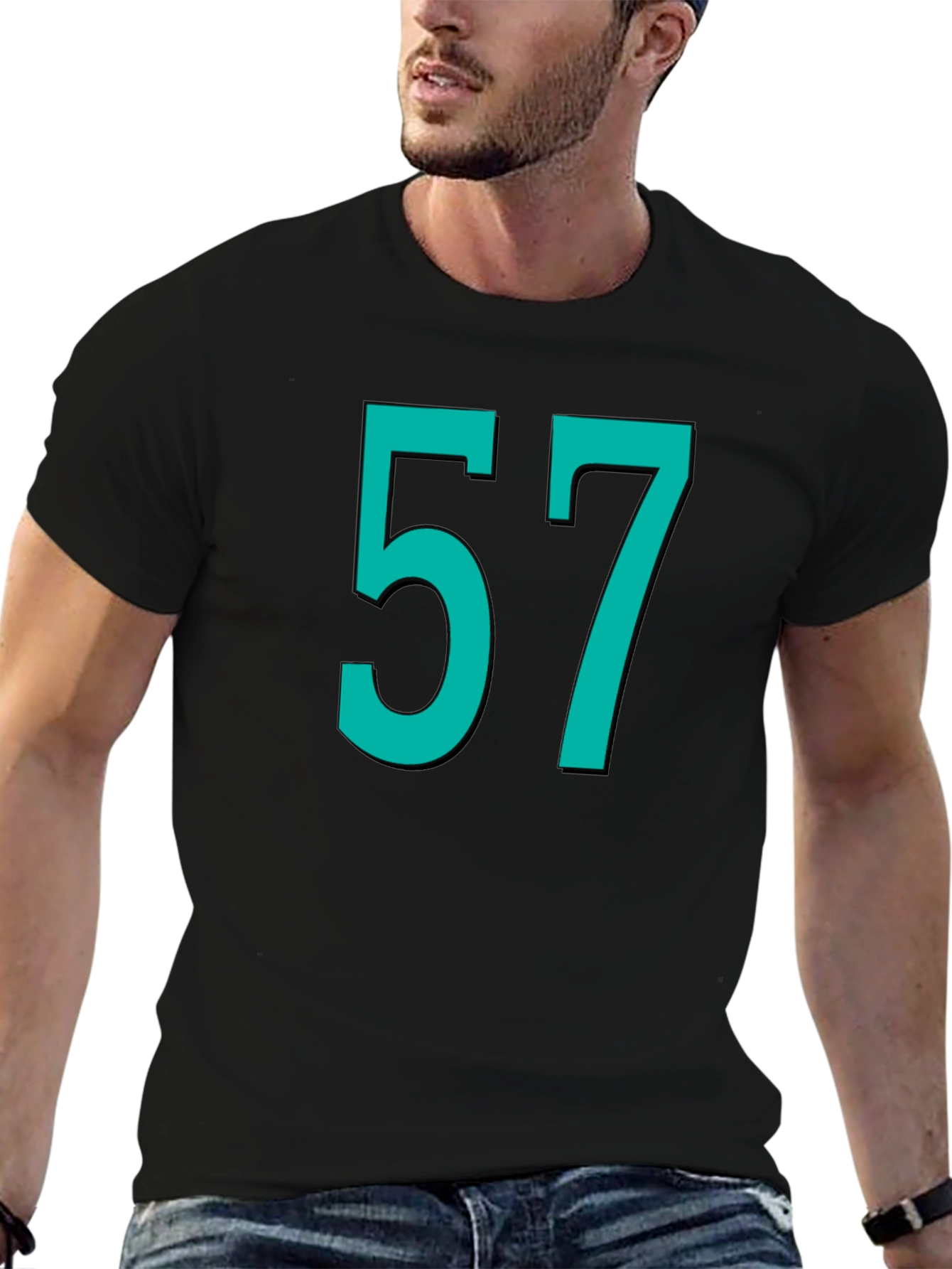 Lucky Number 57 Graphic Tee - Black Cotton T-Shirt