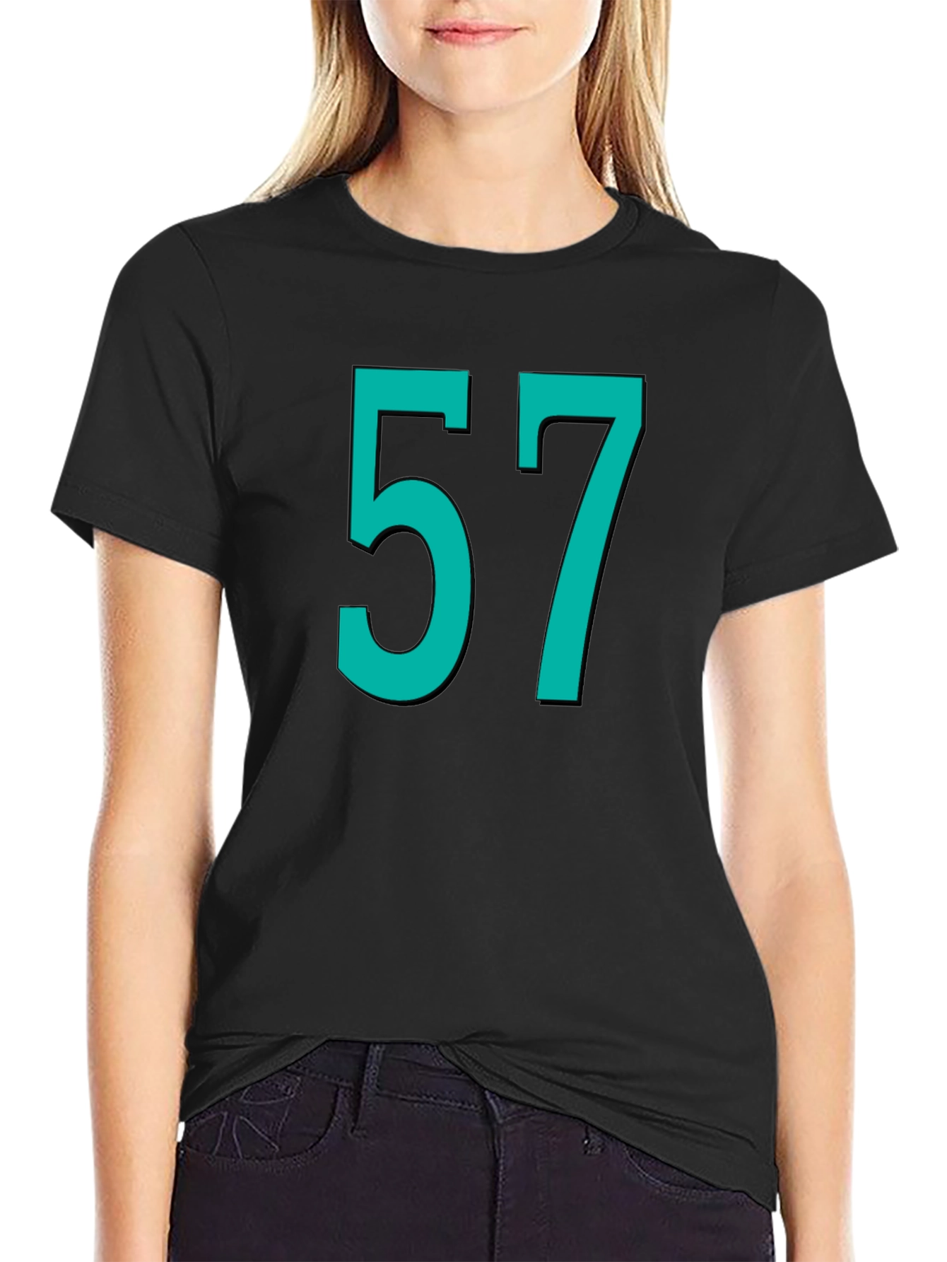 Lucky Number 57 Graphic Tee - Black Cotton T-Shirt