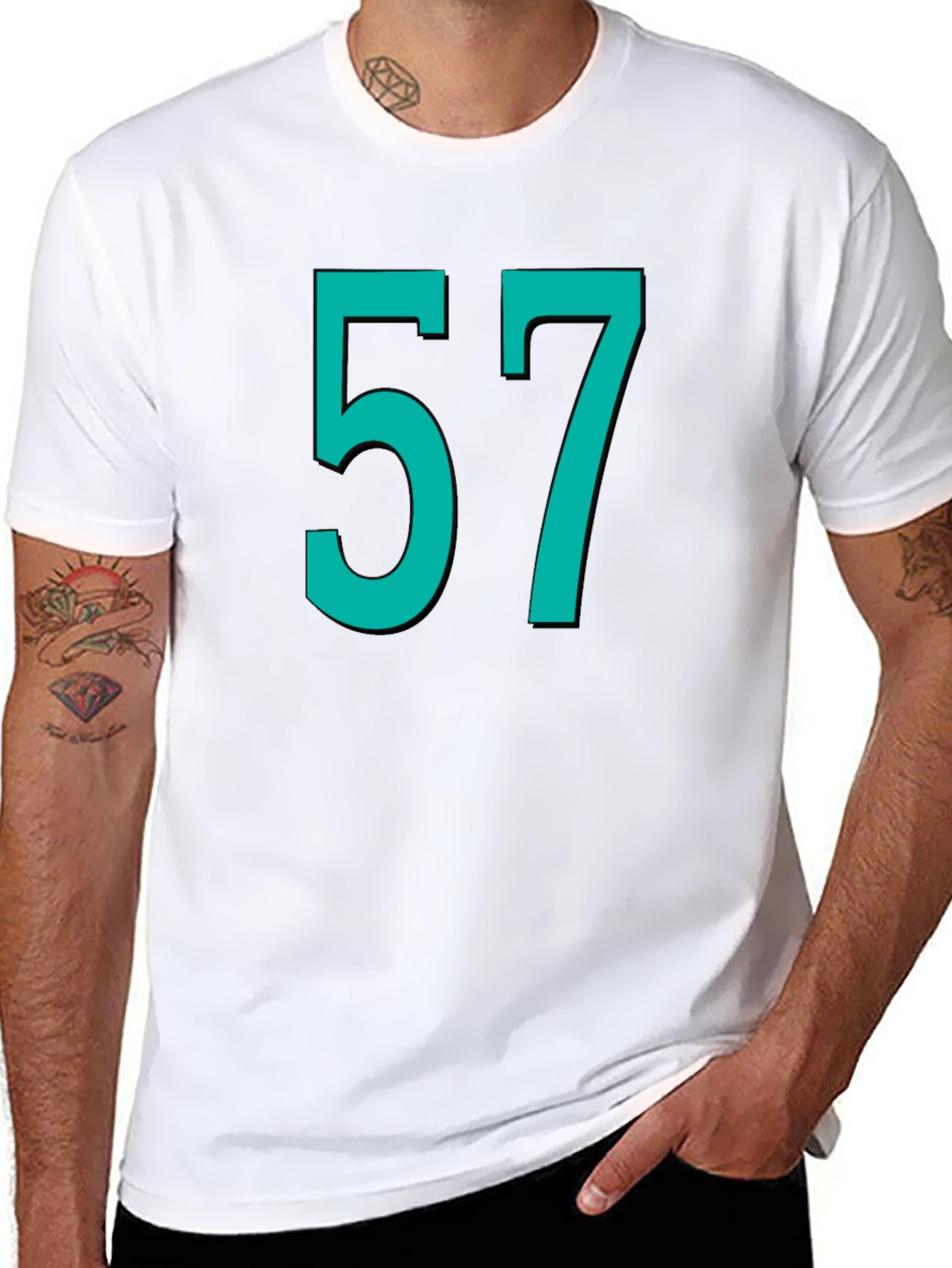 Lucky Number 57 Graphic Tee - Black Cotton T-Shirt