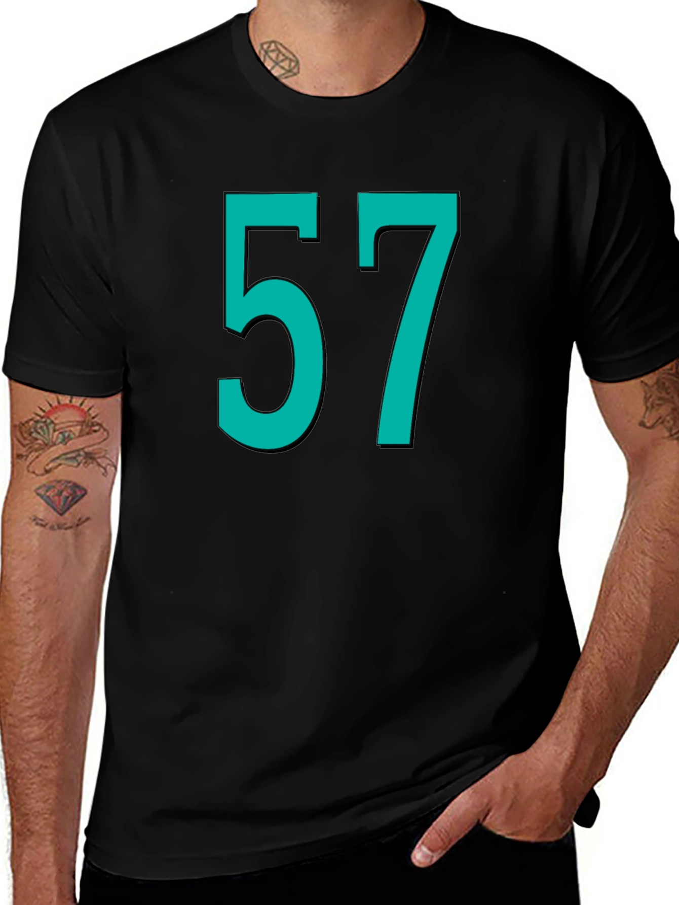 Lucky Number 57 Graphic Tee - Black Cotton T-Shirt
