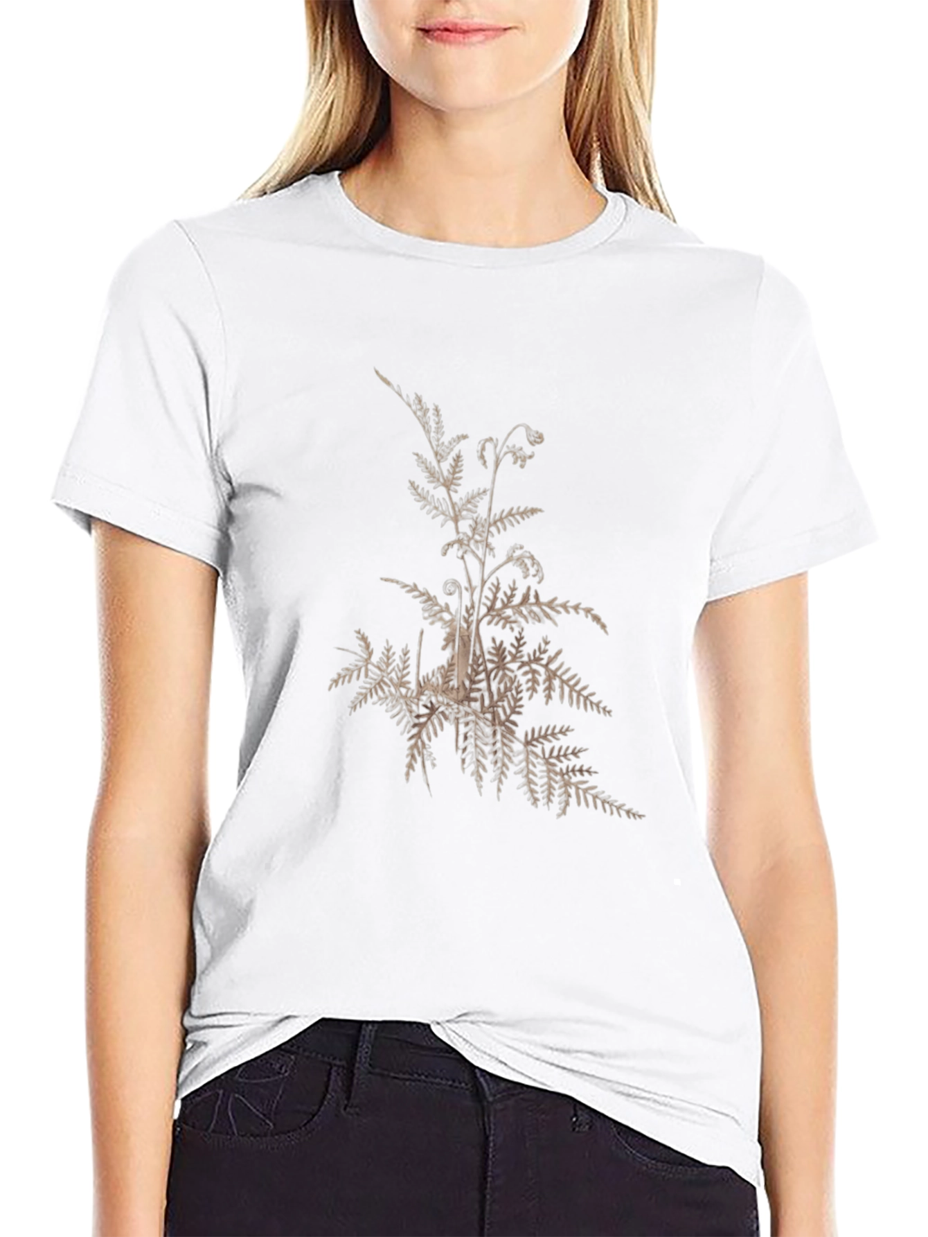 Botanical Fern Print T-Shirt - Black