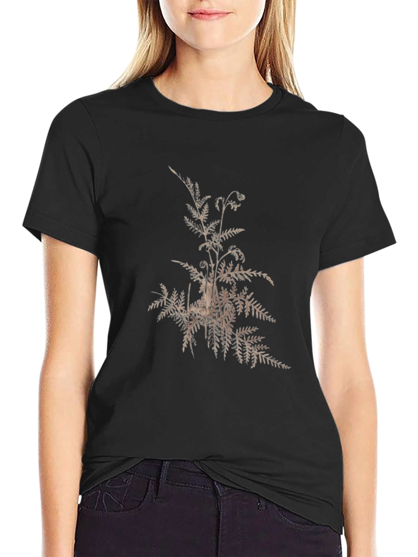 Botanical Fern Print T-Shirt - Black