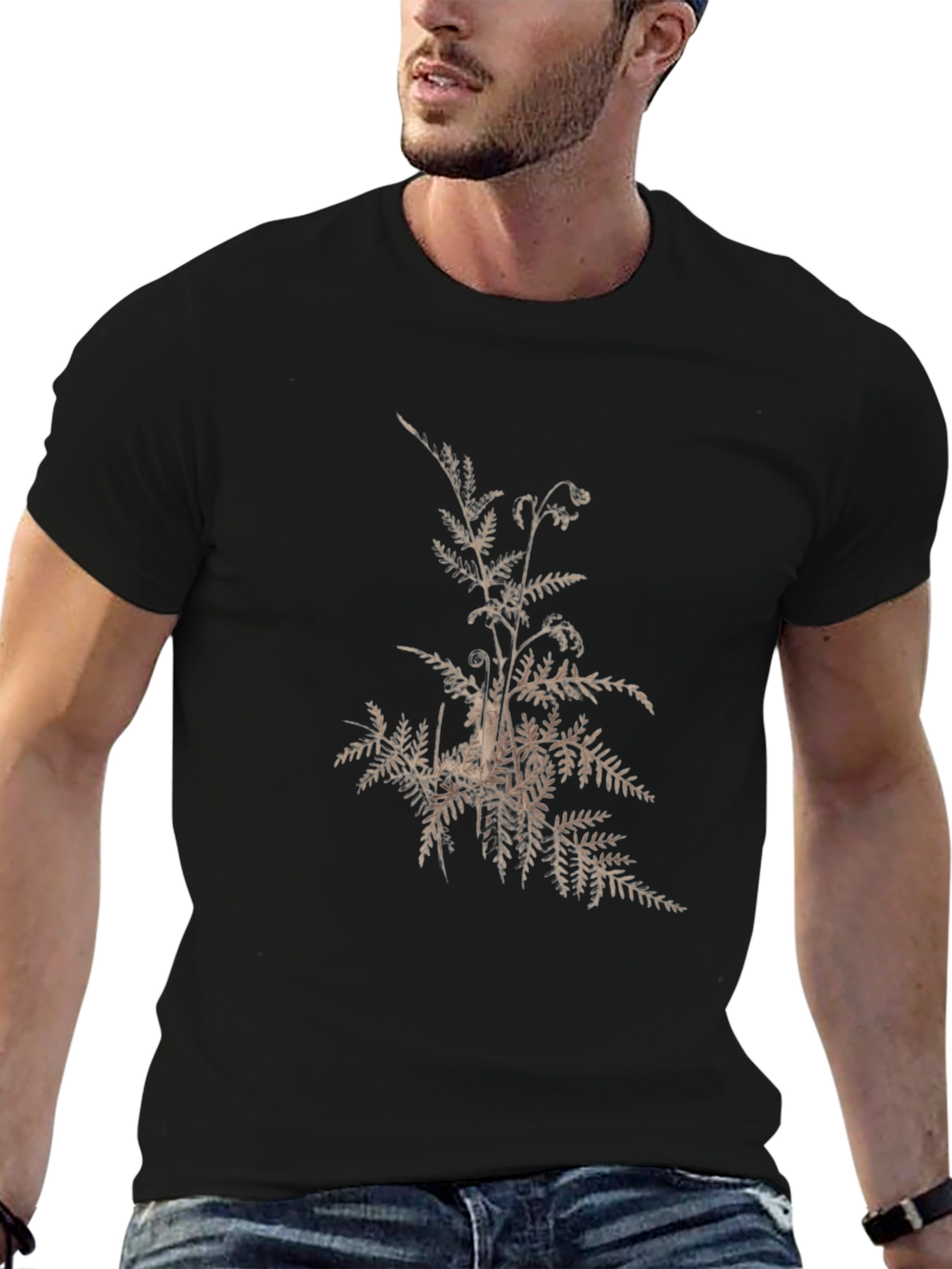 Botanical Fern Print T-Shirt - Black