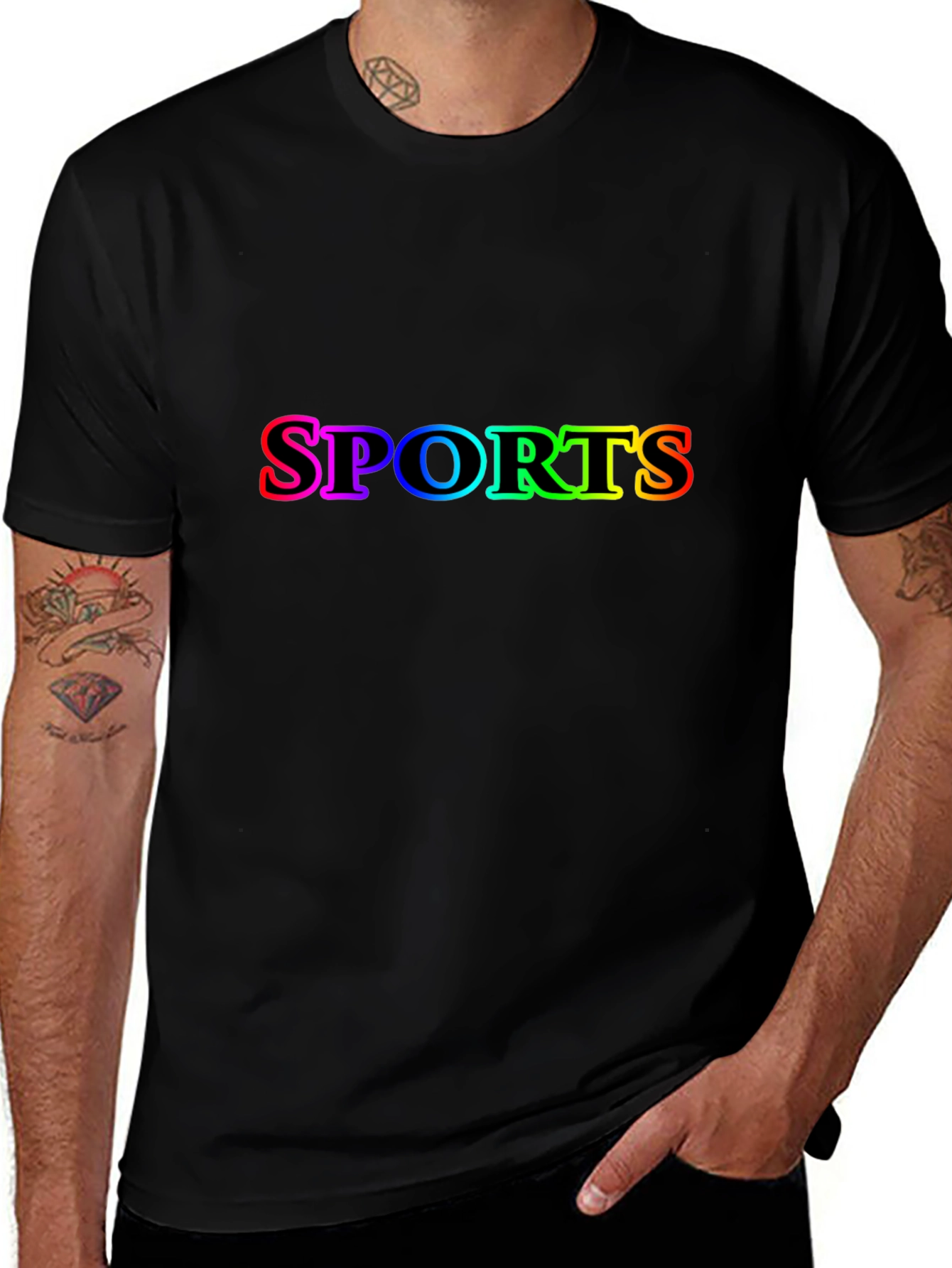 Mens Black SPORTS Rainbow Graphic T-Shirt