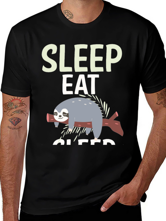 Sleep Eat Sloth Tee - Funny Relaxed Graphic T-Shirt