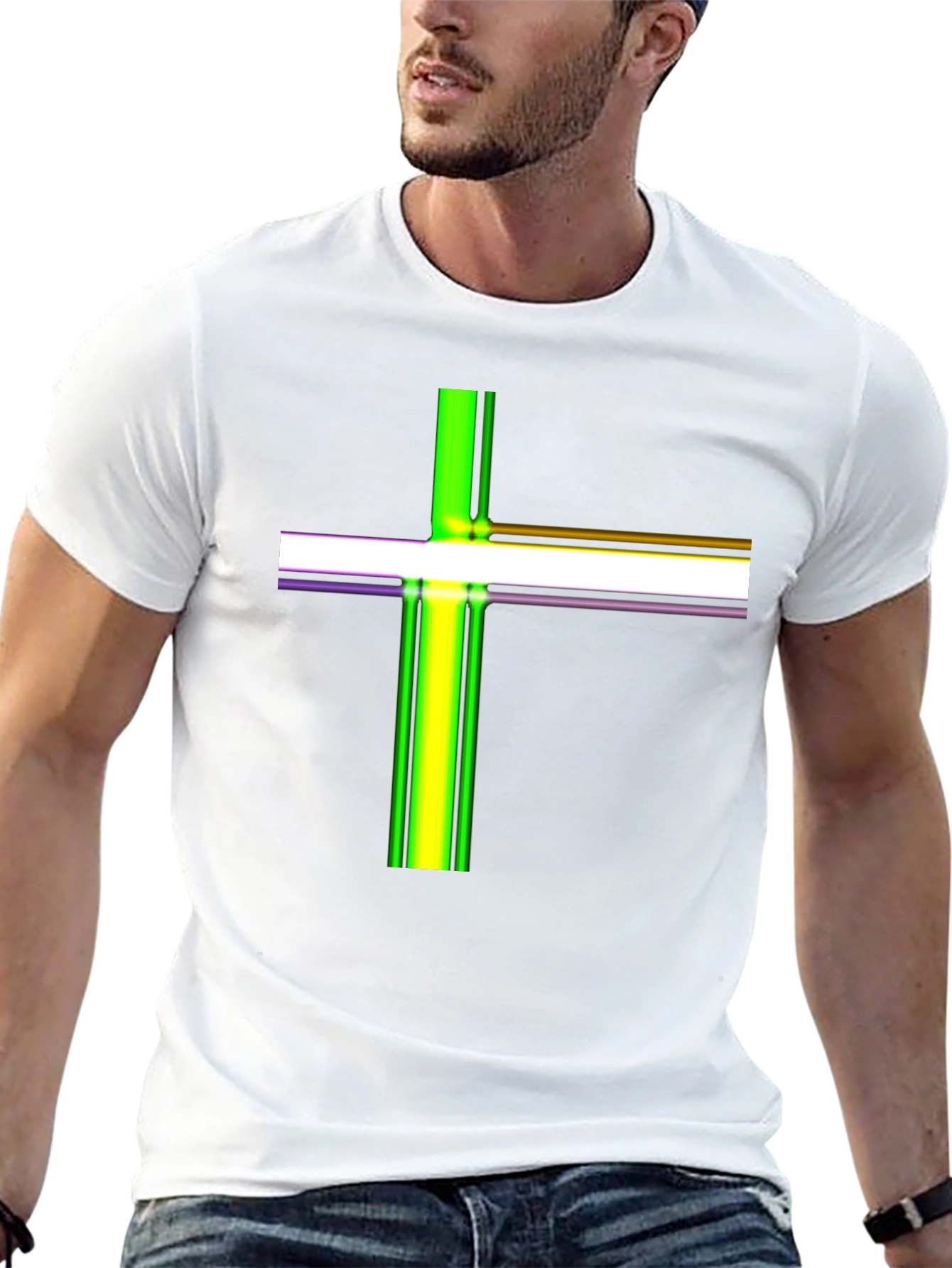 Striped Cross Graphic Black T-Shirt