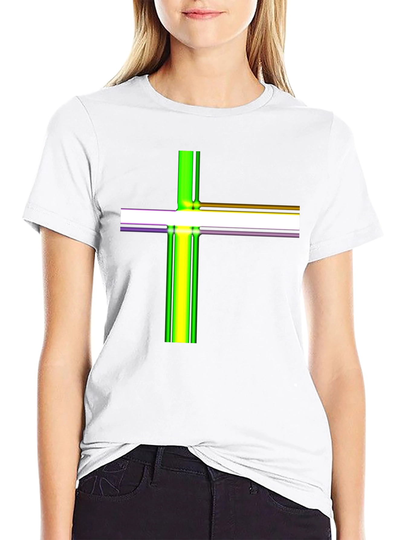 Striped Cross Graphic Black T-Shirt