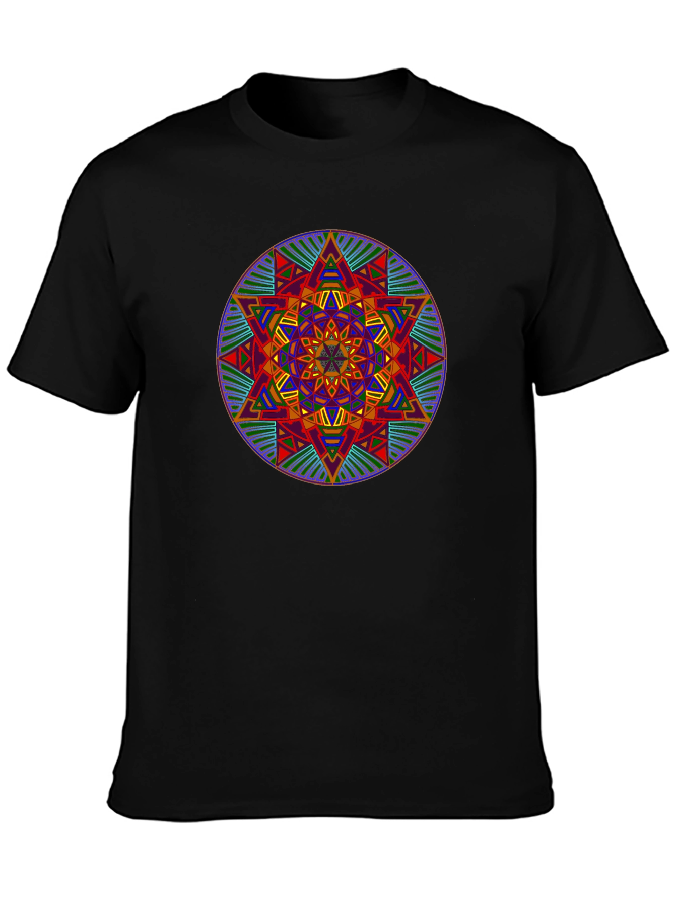 Geometric Mandala Graphic Print Black T-Shirt