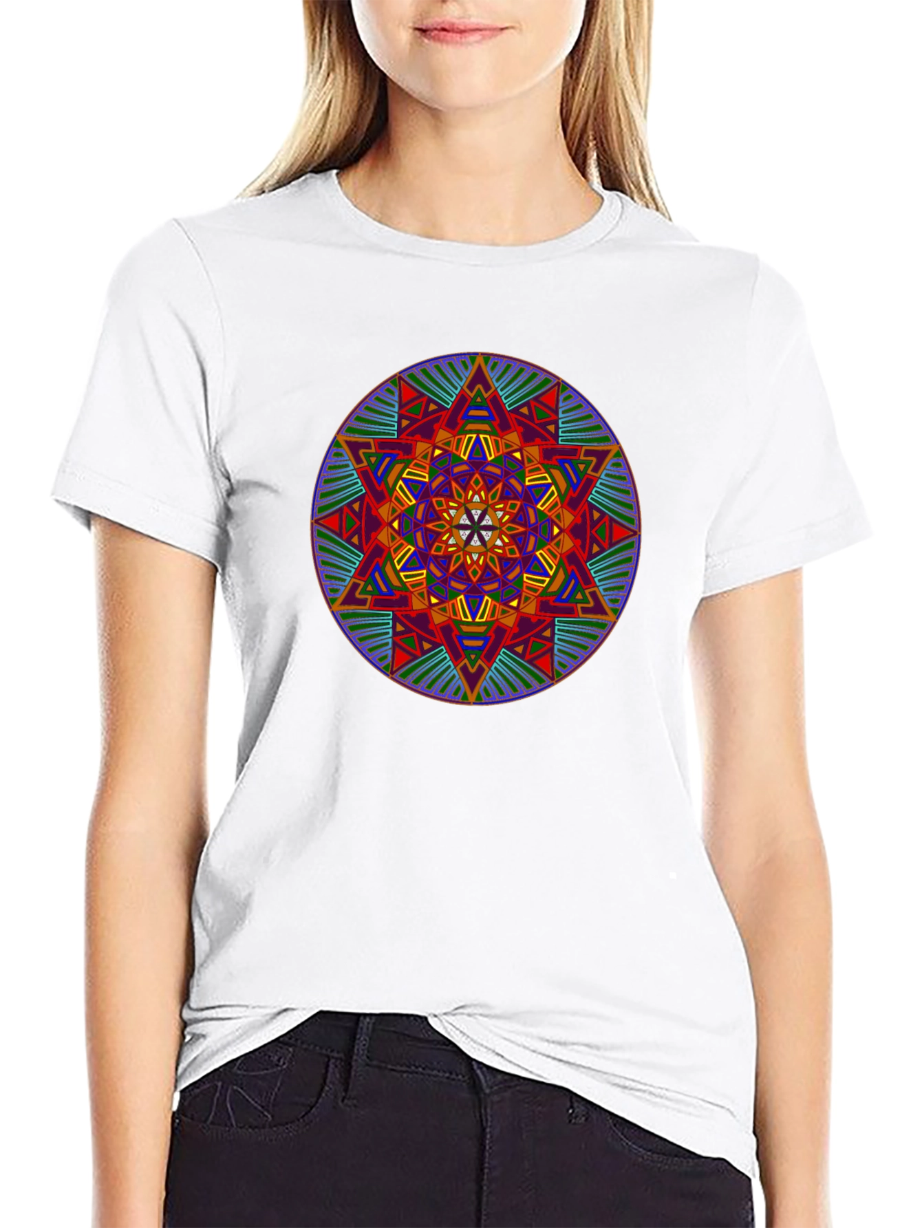 Geometric Mandala Graphic Print Black T-Shirt