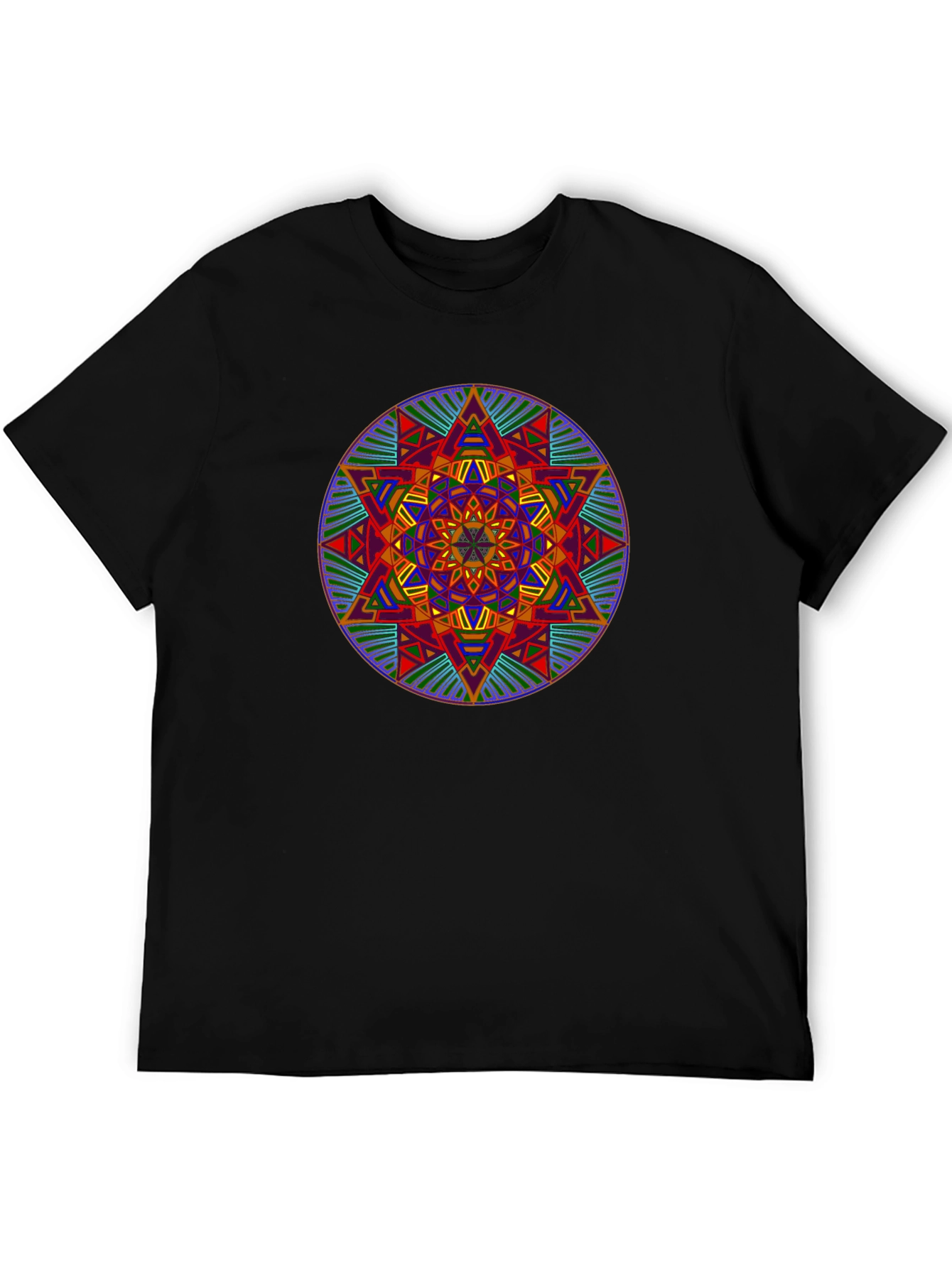 Geometric Mandala Graphic Print Black T-Shirt