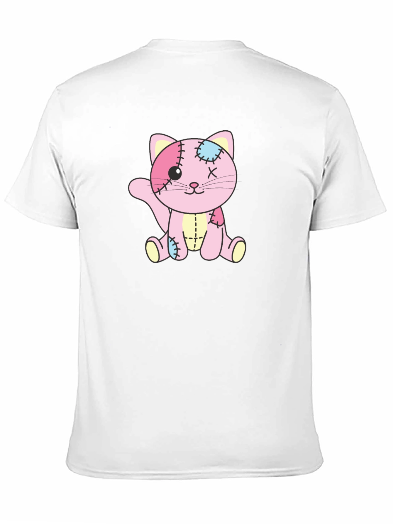 Patchwork Kitten Graphic T-Shirt - Black
