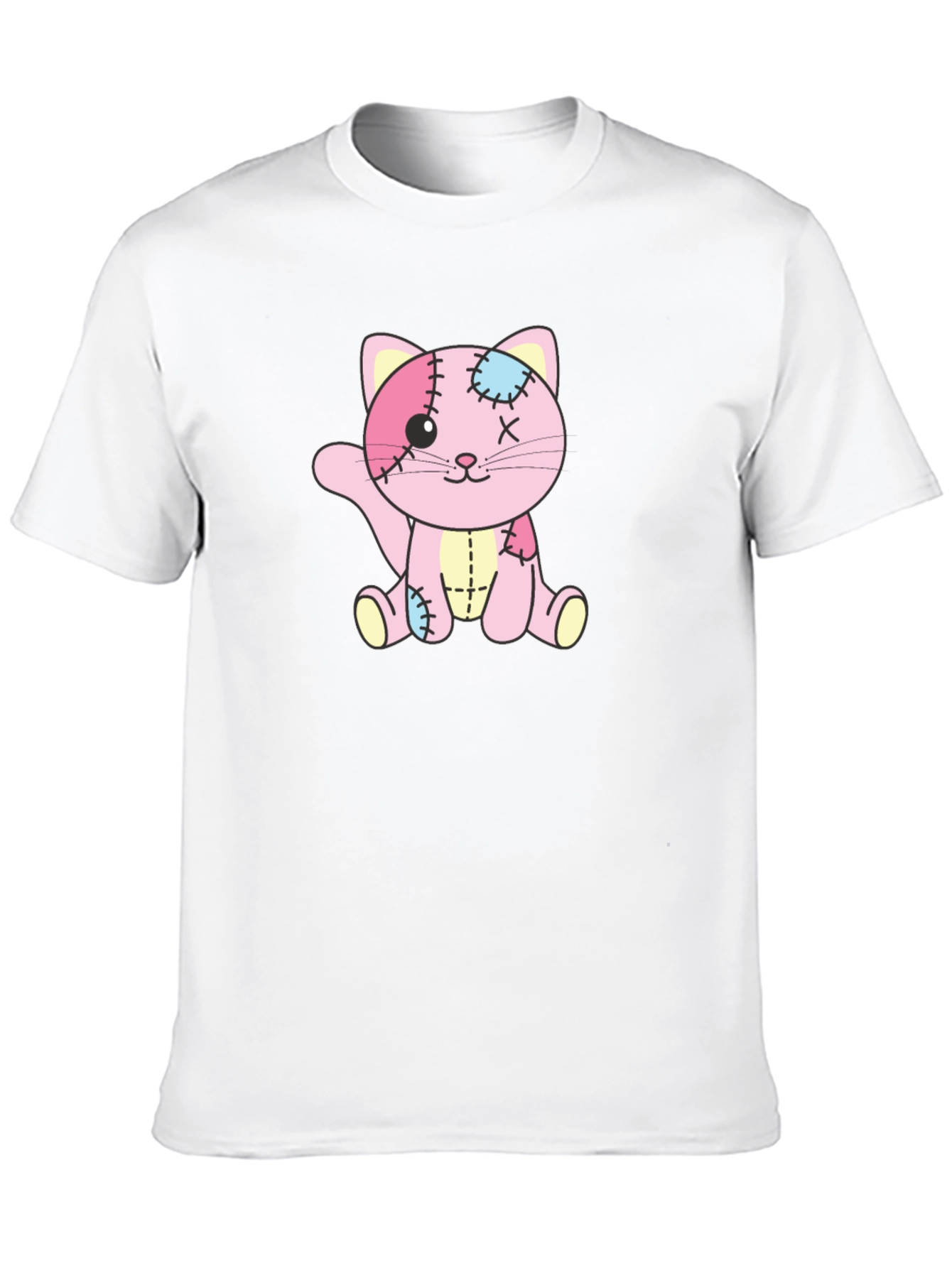 Patchwork Kitten Graphic T-Shirt - Black