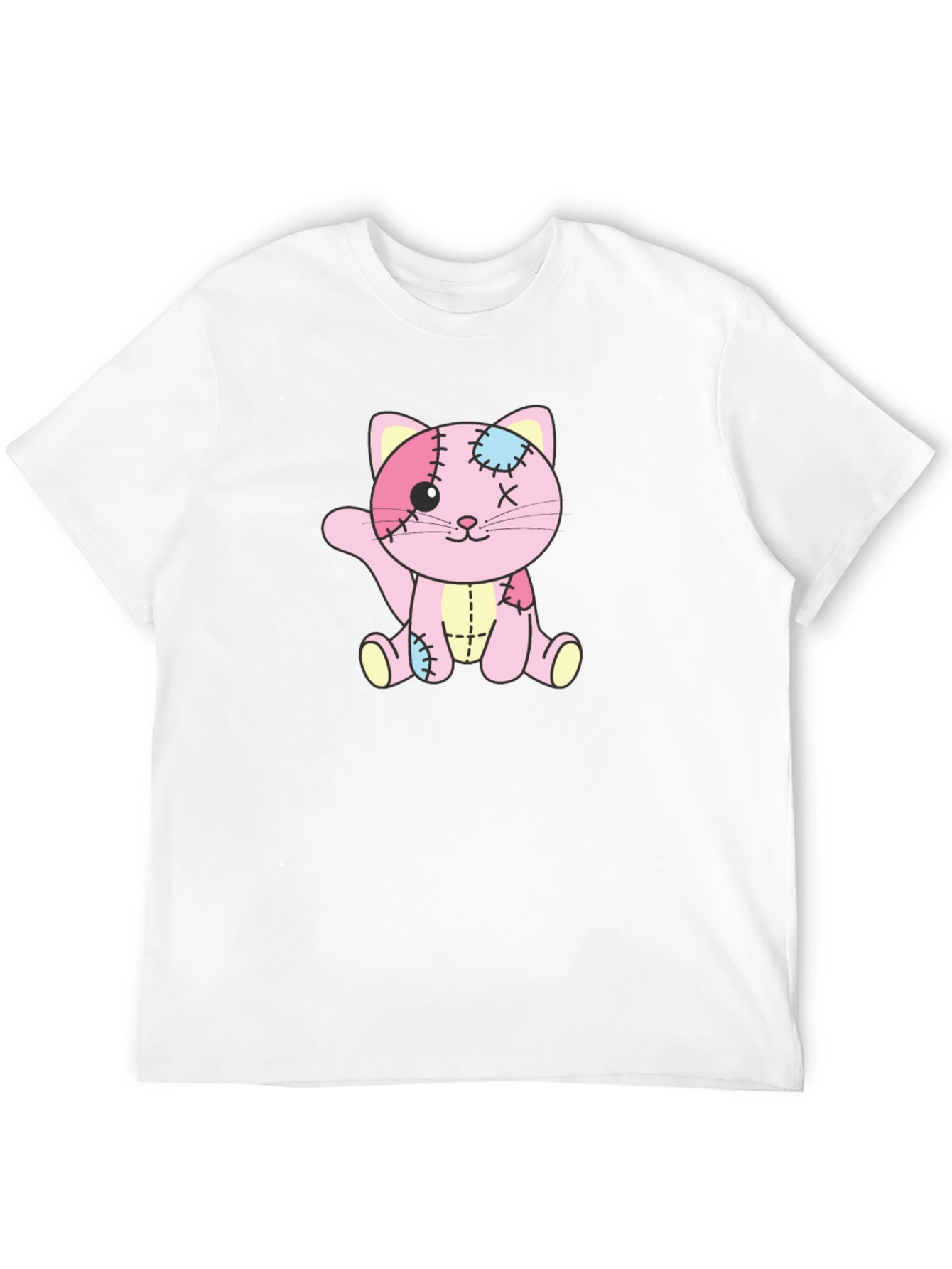 Patchwork Kitten Graphic T-Shirt - Black
