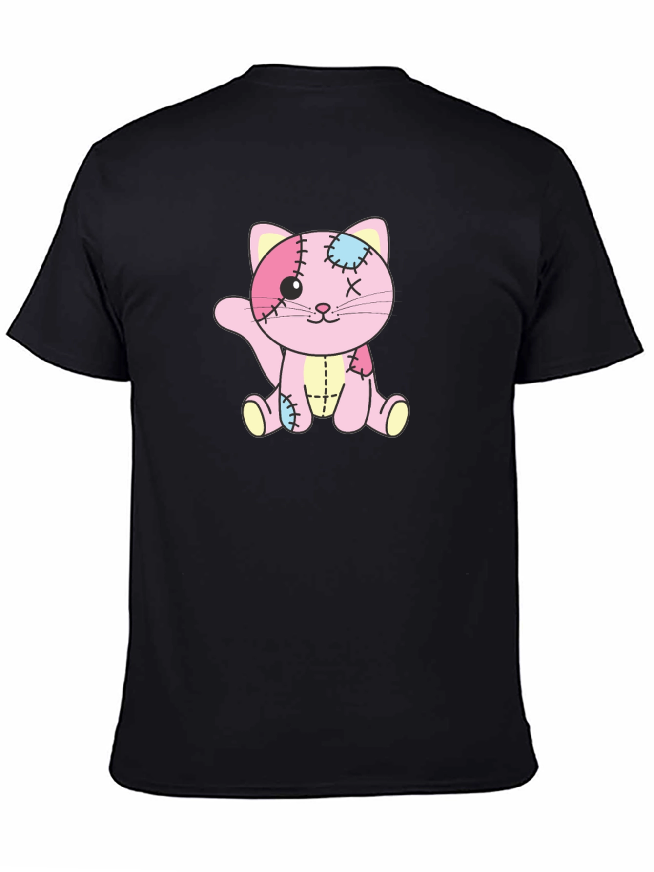 Patchwork Kitten Graphic T-Shirt - Black