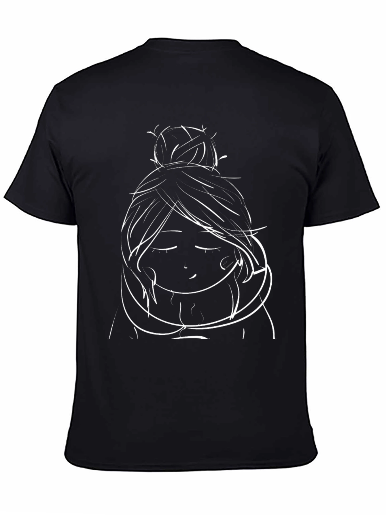 Minimalist Woman Bun Hairstyle Black T-Shirt
