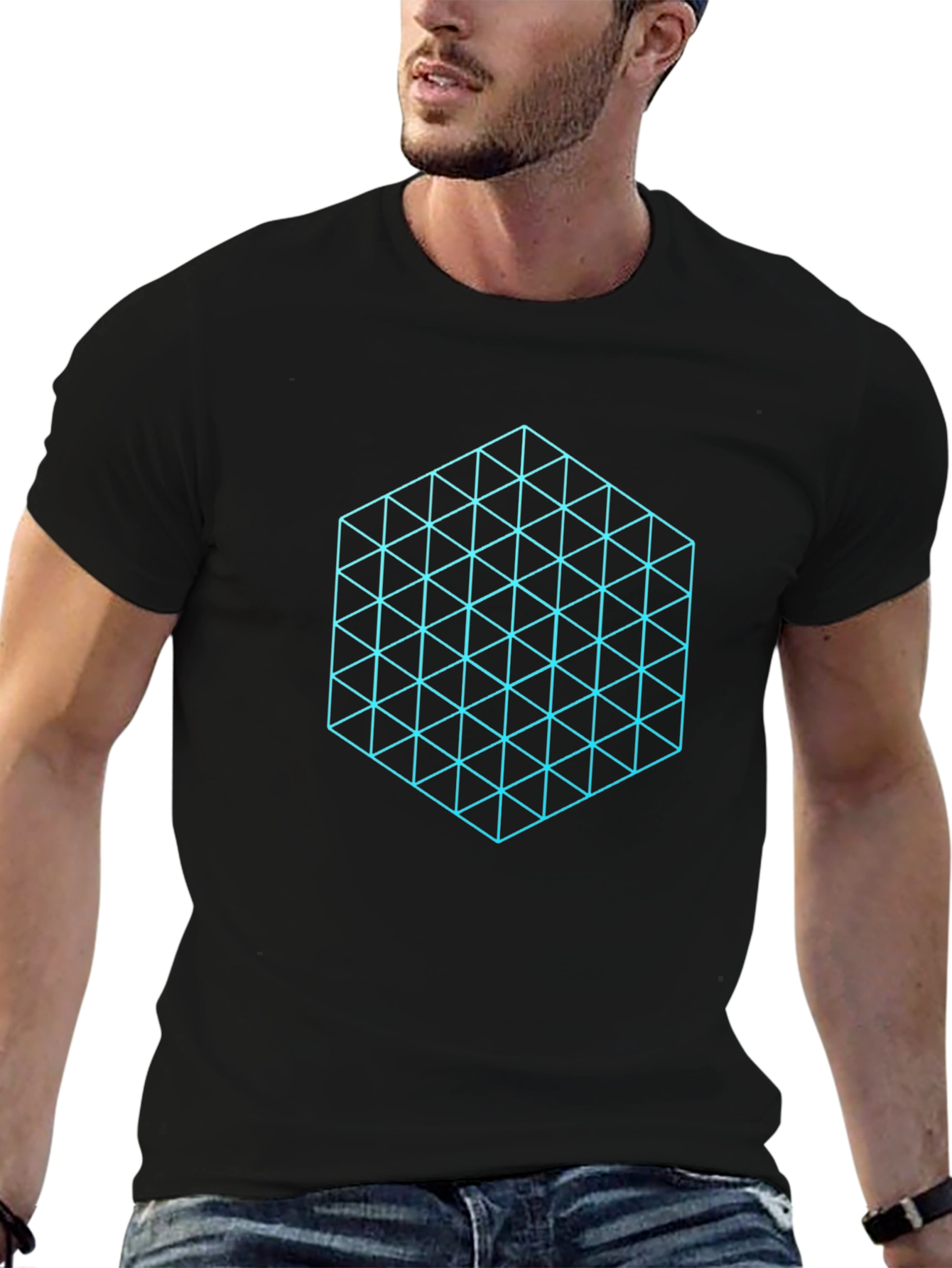 Geometric Triangles Black T-Shirt