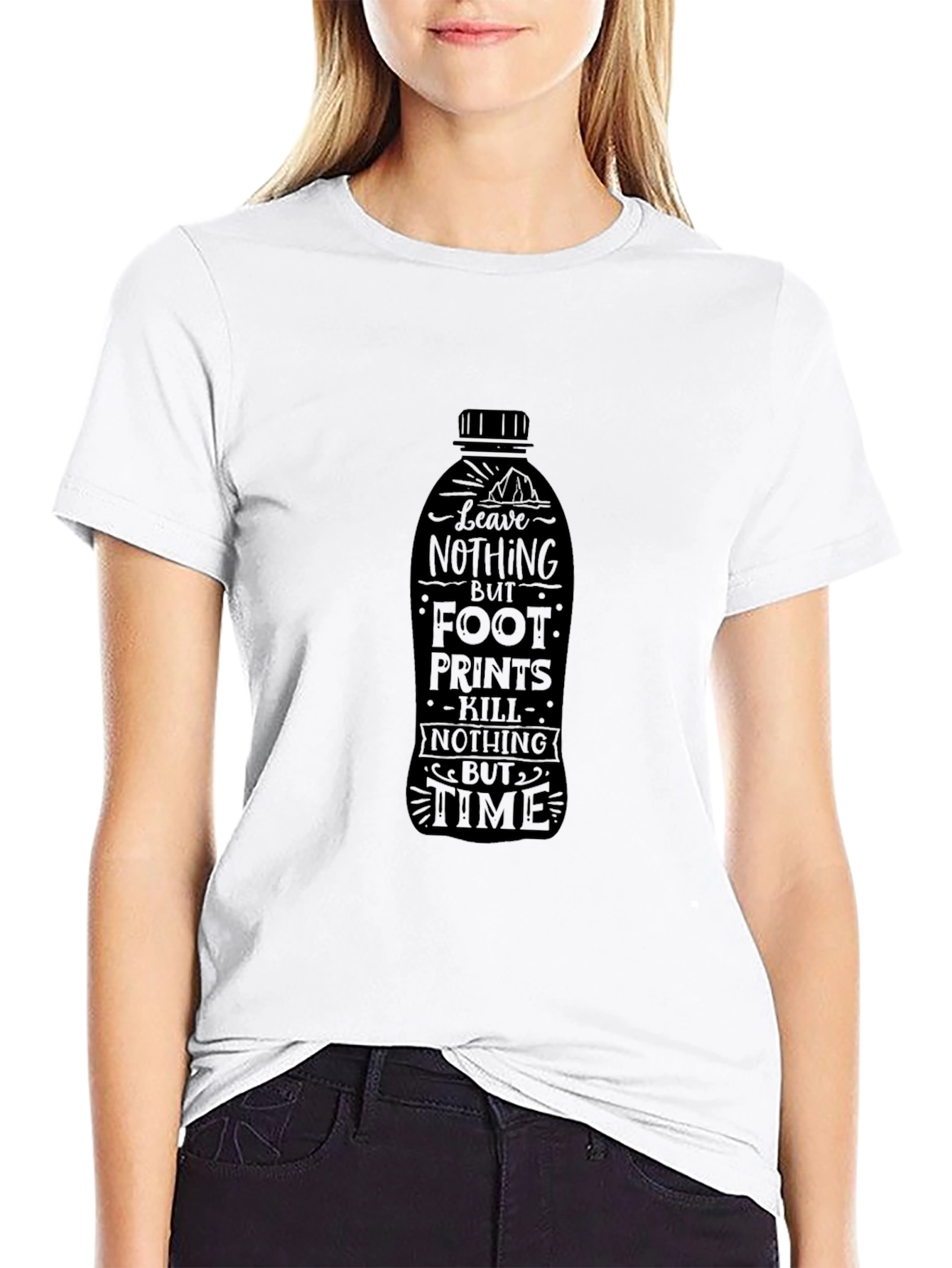 Eco-Friendly Black Graphic Tee - Leave Nothing But Footprints