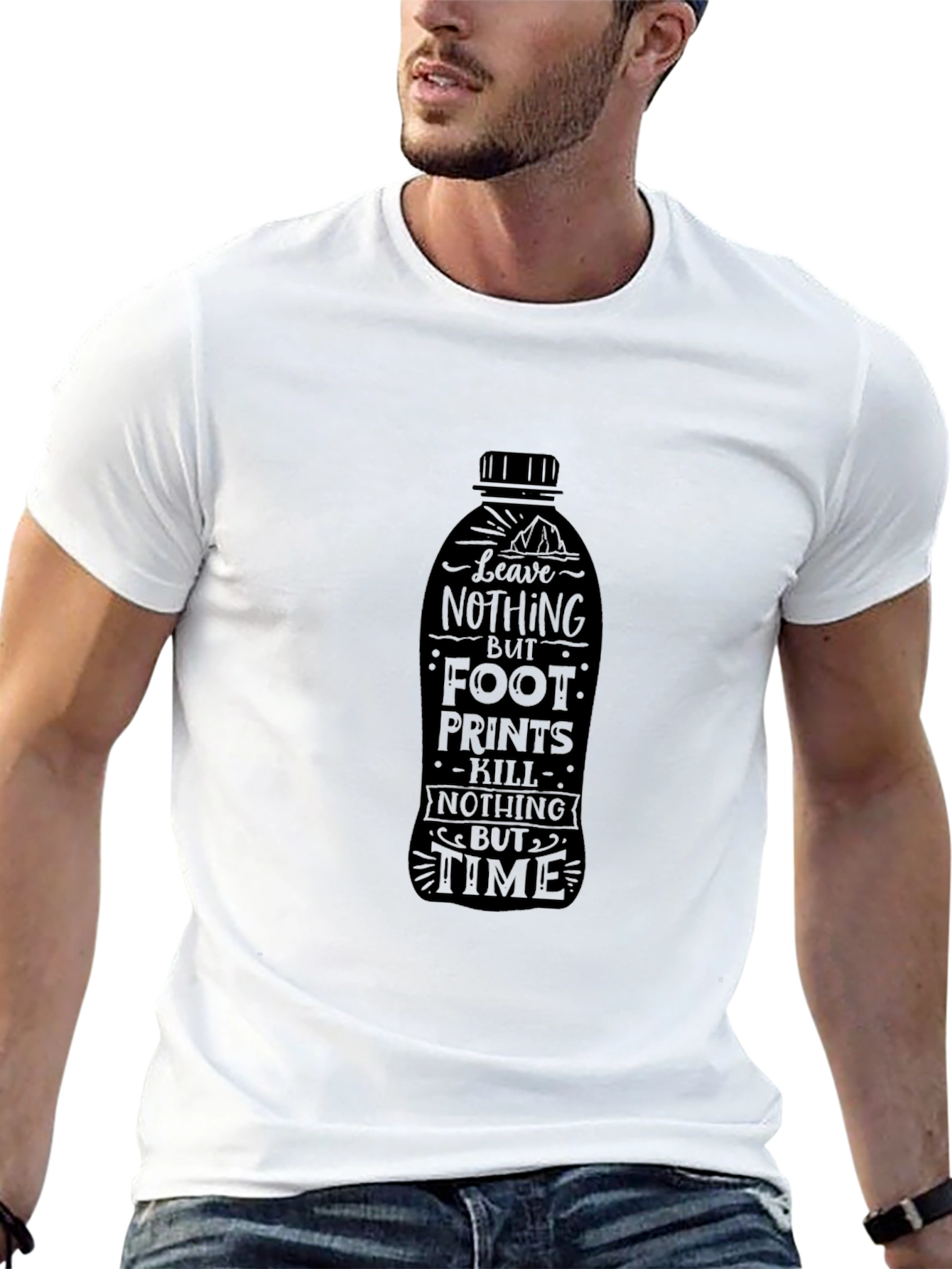 Eco-Friendly Black Graphic Tee - Leave Nothing But Footprints